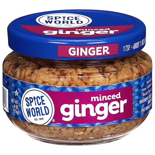 Spice World Minced Ginger - 4oz Ginger Jar with Non-GMO Ingredients, Perfect for Stir Fry, Marinades, & More - Ready-to-Use Seasonings for Cooking