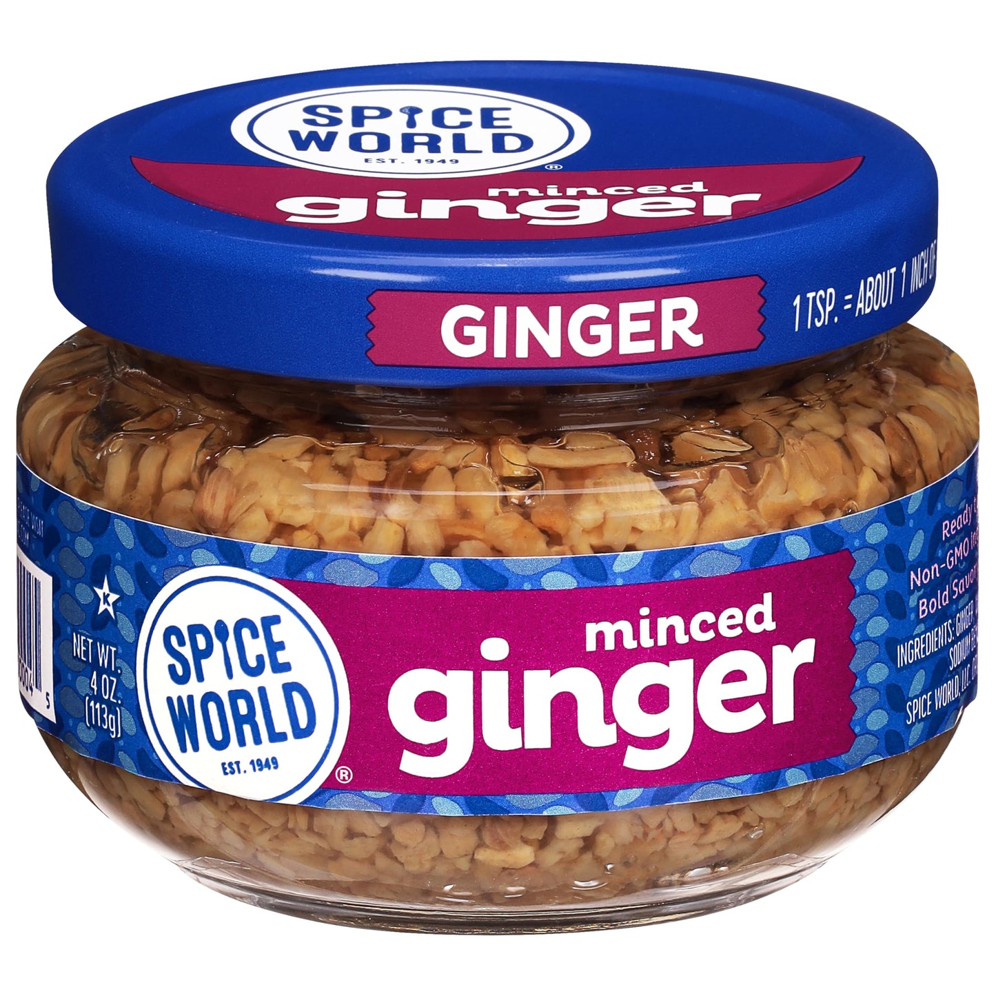 Spice World Minced Ginger - 4oz Ginger Jar with Non-GMO Ingredients, Perfect for Stir Fry, Marinades, & More - Ready-to-Use Seasonings for Cooking