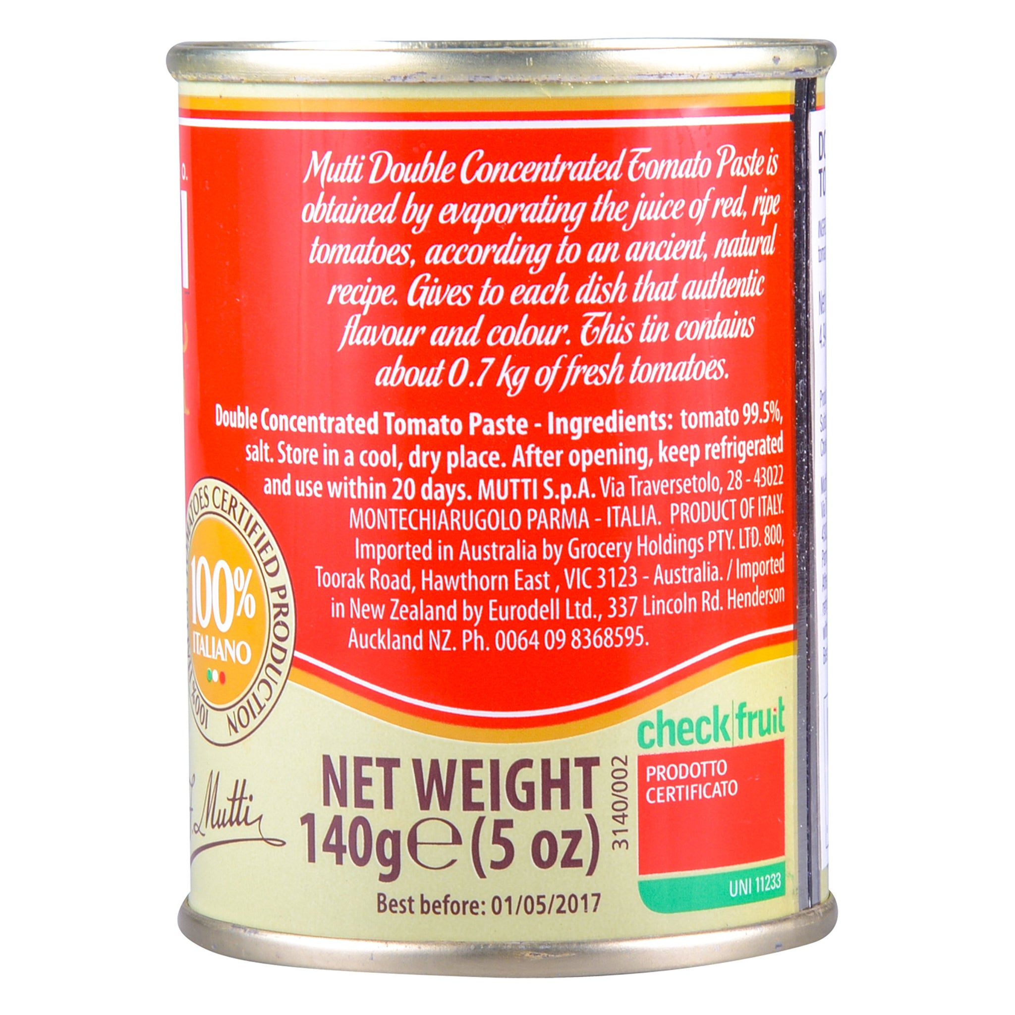 Mutti Double Concentrated Tomato Paste (Doppio Concentrato), 4.94 oz. Can | 1 Pack | Italy’s #1 Brand of Tomatoes | Canned Tomatoes | Vegan Friendly