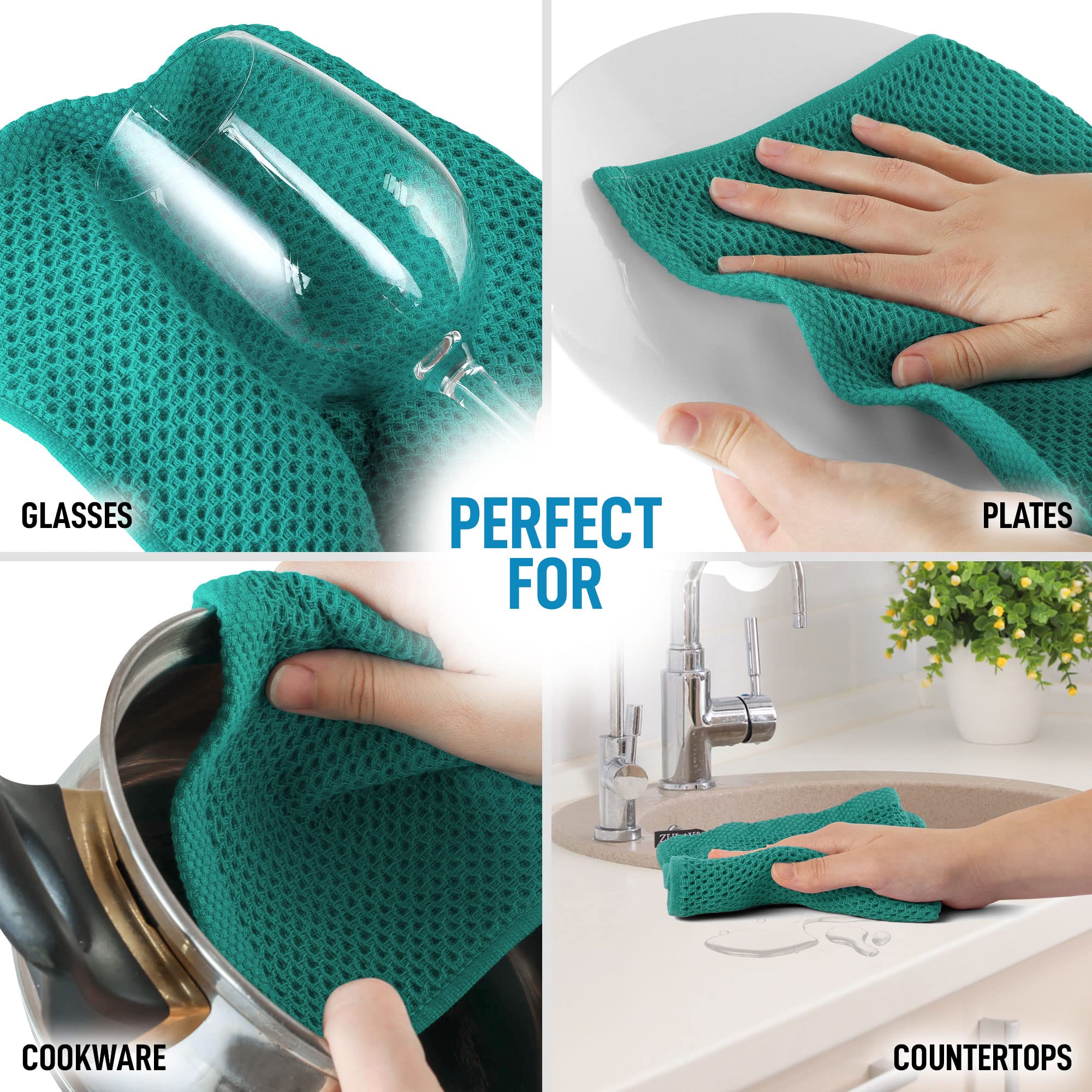 Zulay Kitchen Towels 6 Pack 100% Cotton Waffle Weave - 12x12” Super Absorbent Dish Towels for Kitchen - Reusable Kitchen Towels for Washing Dishes