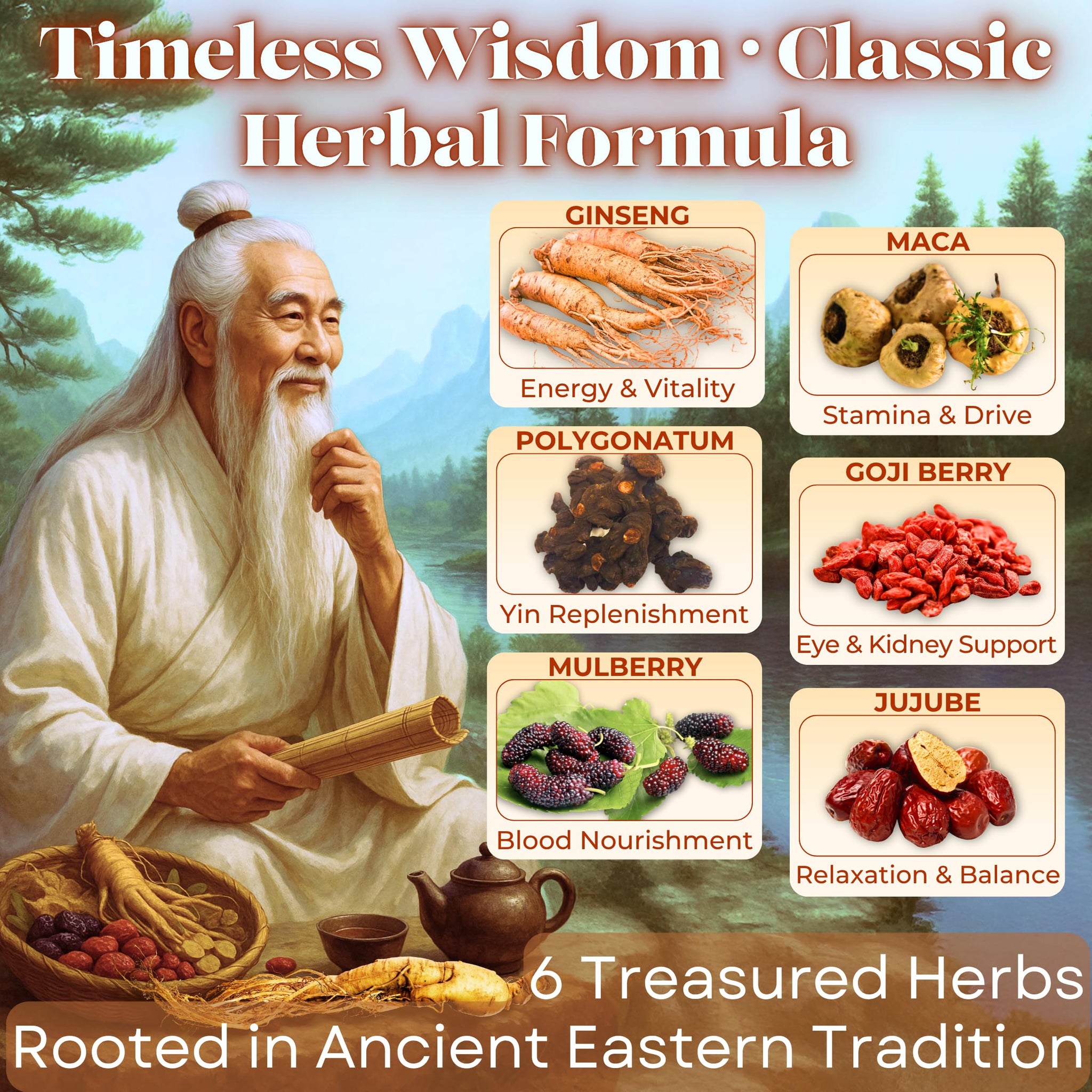 Dr. Lu’s Organic Ginseng Five Treasures Tea Kidney Tea | Ginseng Six Treasures tea for Kidney Cleanse Detox & Repair with Maca Root in Corn Fiber