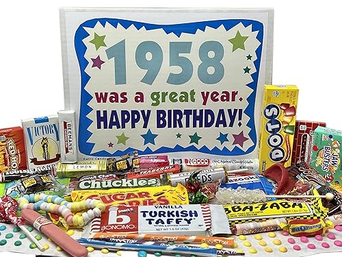 RETRO CANDY YUM ~ 1958 68th Birthday Gift Box Nostalgic Candy Assortment from Childhood for 68 Old Man or Woman Born 1958