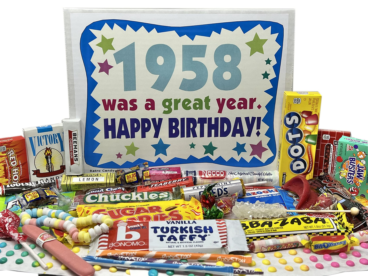 RETRO CANDY YUM ~ 1958 68th Birthday Gift Box Nostalgic Candy Assortment from Childhood for 68 Old Man or Woman Born 1958
