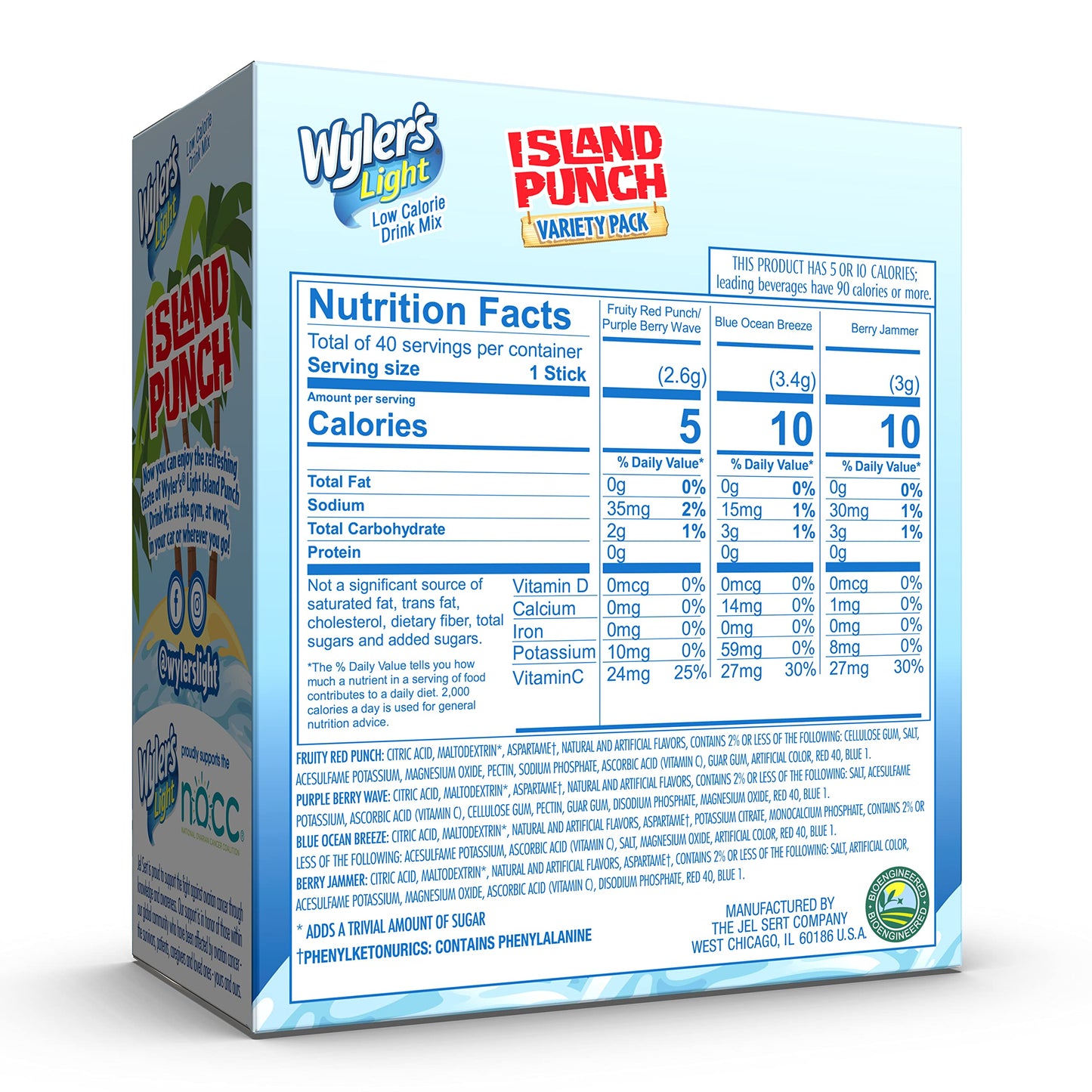 Wyler's Light Island Punch Singles to Go, Variety Pack, Fruity Red Punch, Purple Berry Wave, Berry Jammer and Blue Ocean Breeze, 1 Box (40 Single