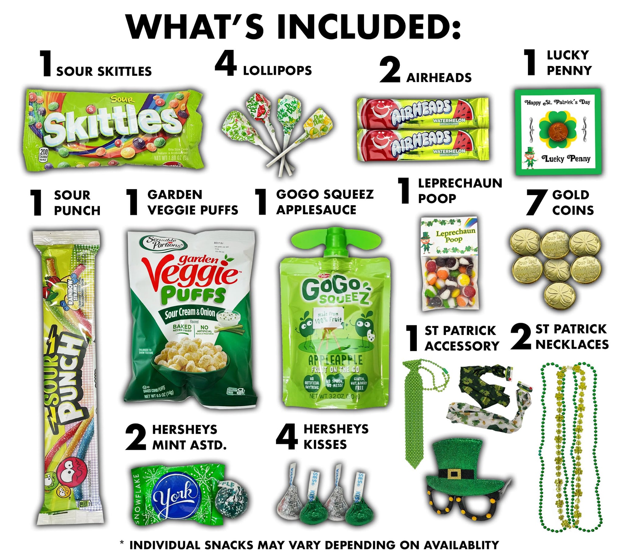 St Patrick’s Day Variety Pack Gift Basket Care Package, Candy, Chips Lucky Irish Themed Gift Box