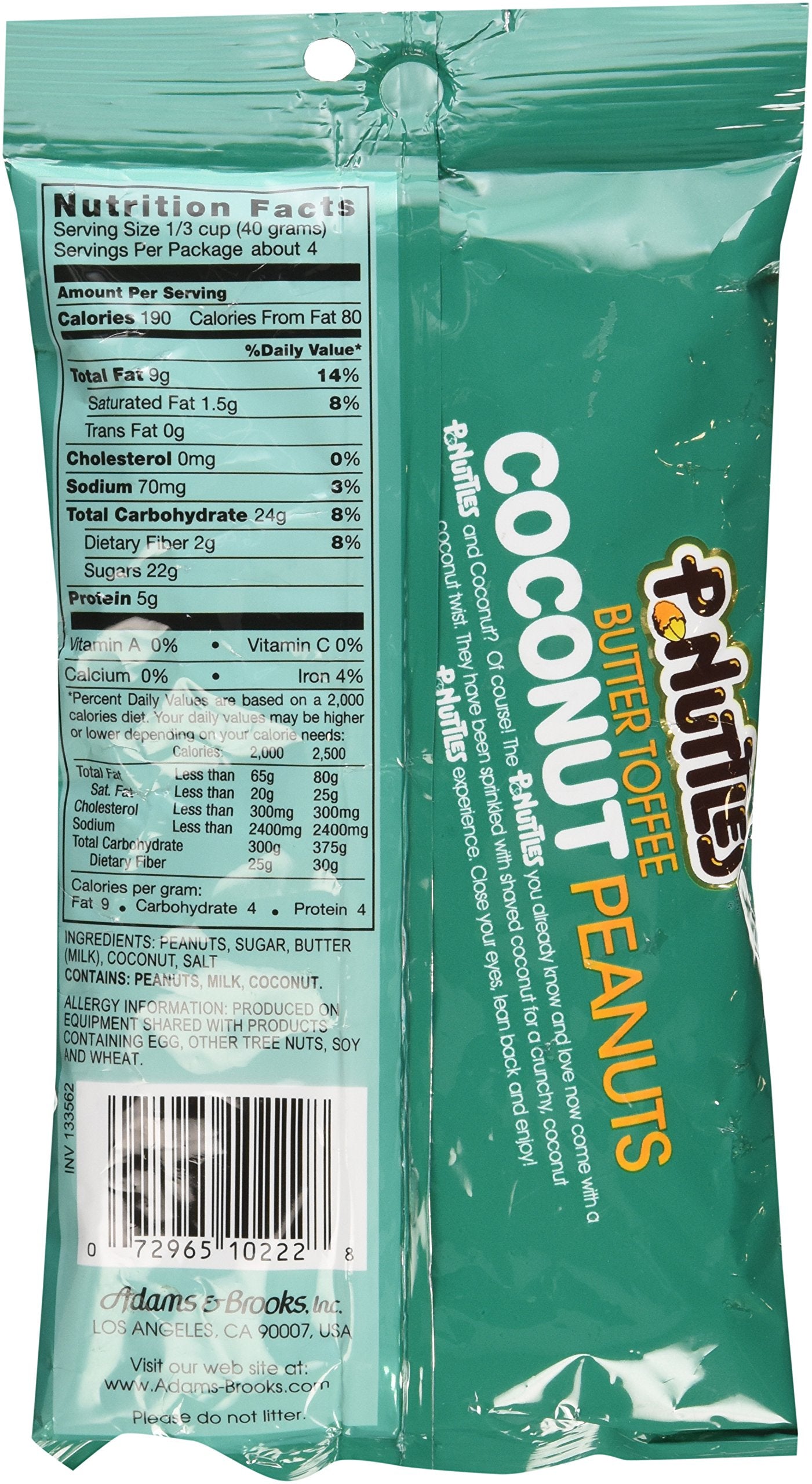 P-Nuttles Butter Toffee Coconut Peanuts, 5.5 Ounce Bag