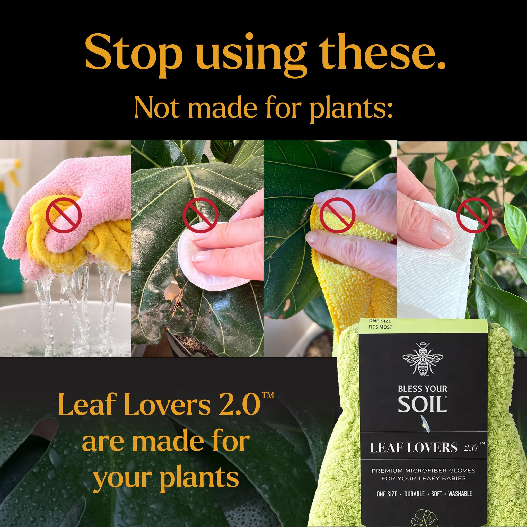 BLESS YOUR SOIL Microfiber Dusting Gloves for Plants : Premium, Gentle, Traps Dust, Washable, Lint Free : Use with Big Leaf Energy ready-to-use spray