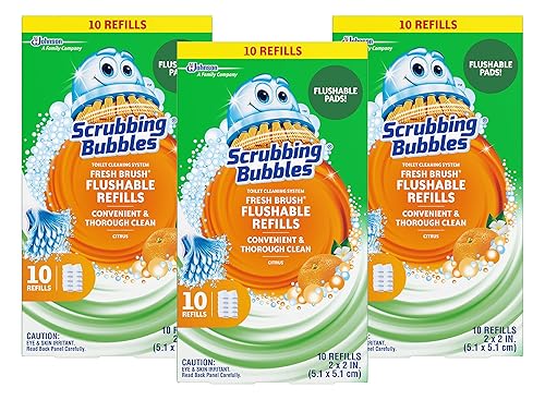 Scrubbing Bubbles Fresh Brush Flushable Refills - Citrus Action Scent - 10 Count Flushable Refills Per Box - Pack of 3 Boxes