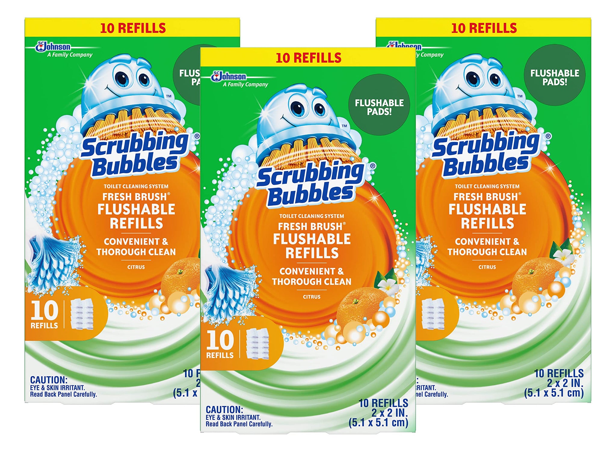 Scrubbing Bubbles Fresh Brush Flushable Refills - Citrus Action Scent - 10 Count Flushable Refills Per Box - Pack of 3 Boxes