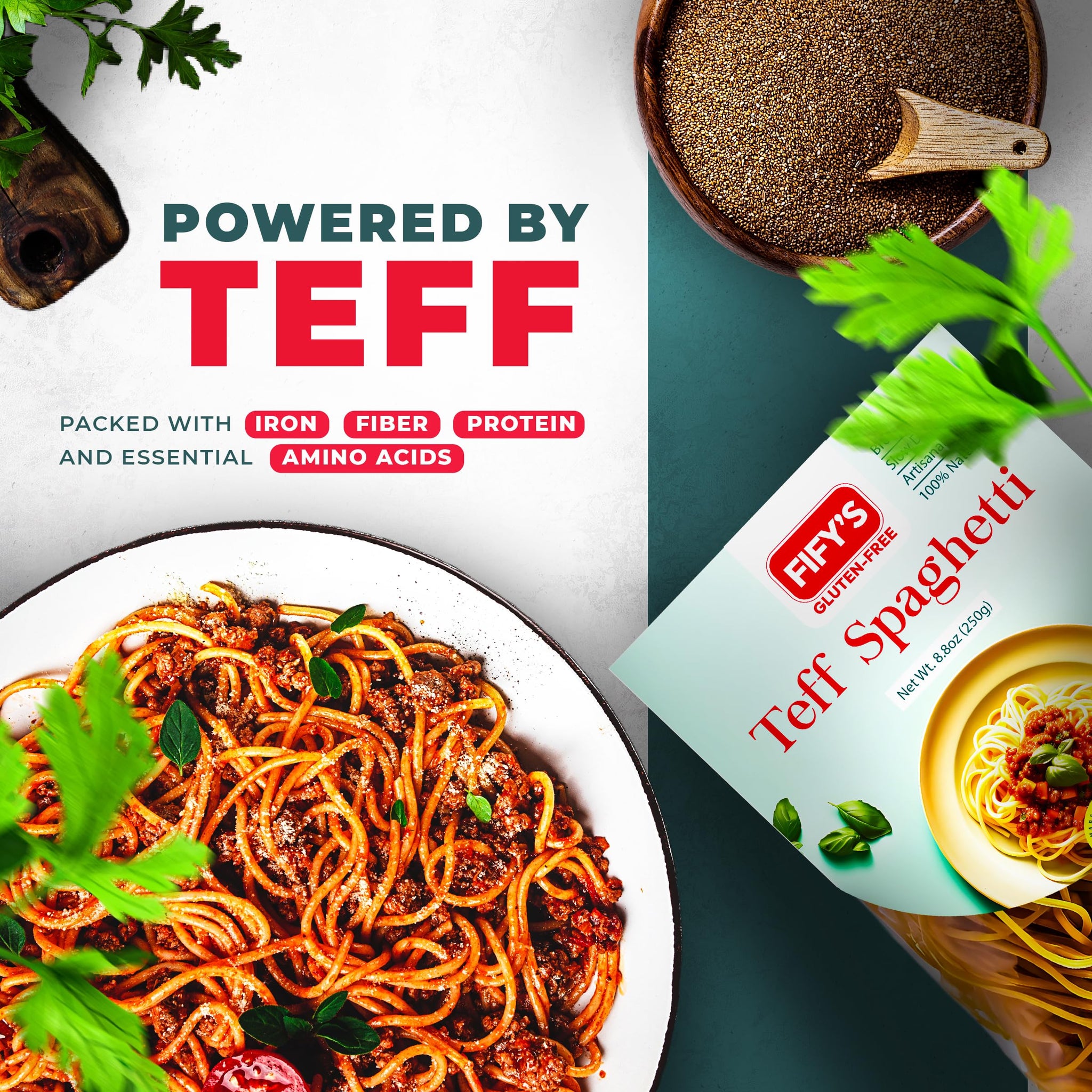 FIFY'S GLUTEN-FREE Teff Spaghetti Pasta - All Natural, Nutrient-Rich Gluten Free Spaghetti with Ancient Grain Teff and Rice Flour - Made in Italy
