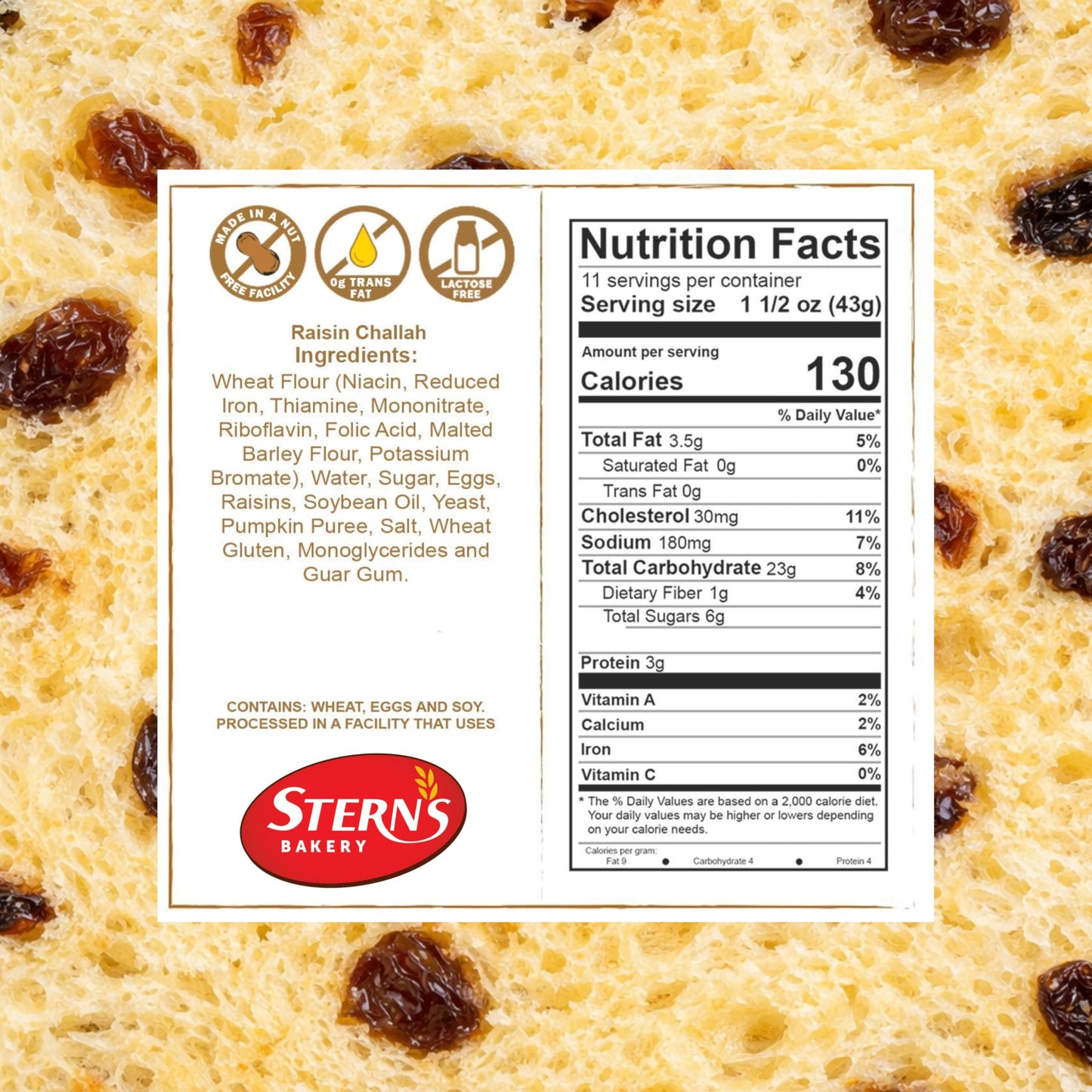 Stern's Bakery Kosher Fresh Raisin Challah Bread 16 Ounce - Traditional Raisin Bread for your Holiday or Shabbat Table (2 Braided Raisin Challah Per