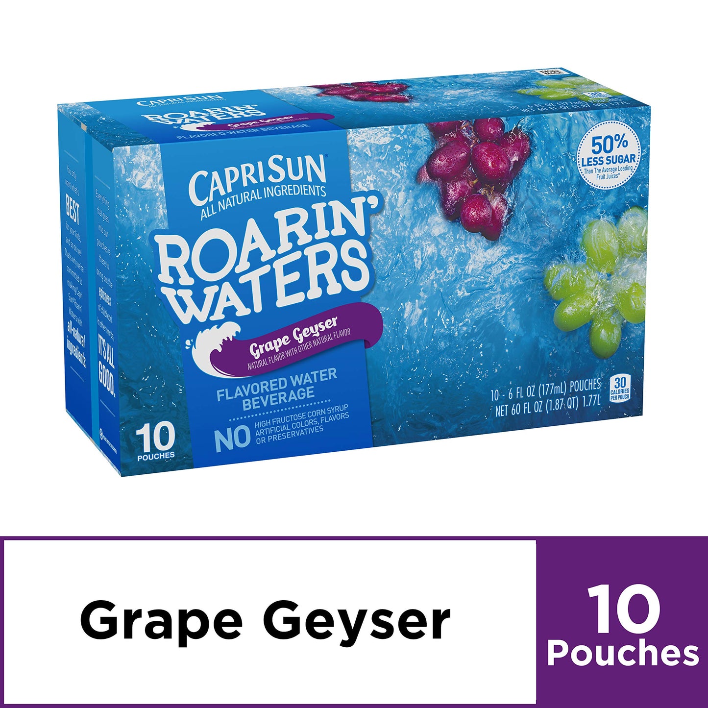 Capri Sun Roarin Waters Flavored Beverage Pouches, Grape, 15 Ounce