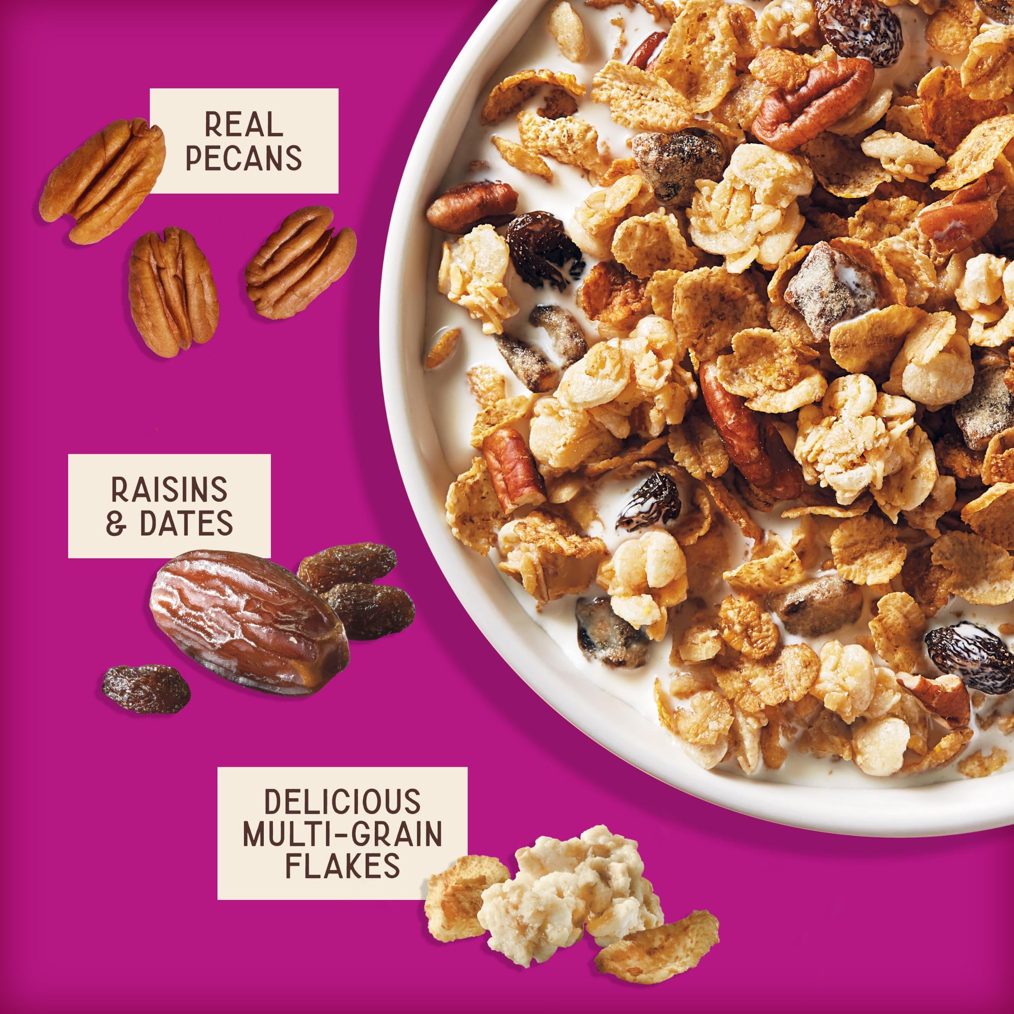 Great Grains Raisins Dates and Pecans Breakfast Cereal, Raisin Cereal with Sweet Dates and Granola Clusters, Non-GMO Project Verified, 16 OZ Box
