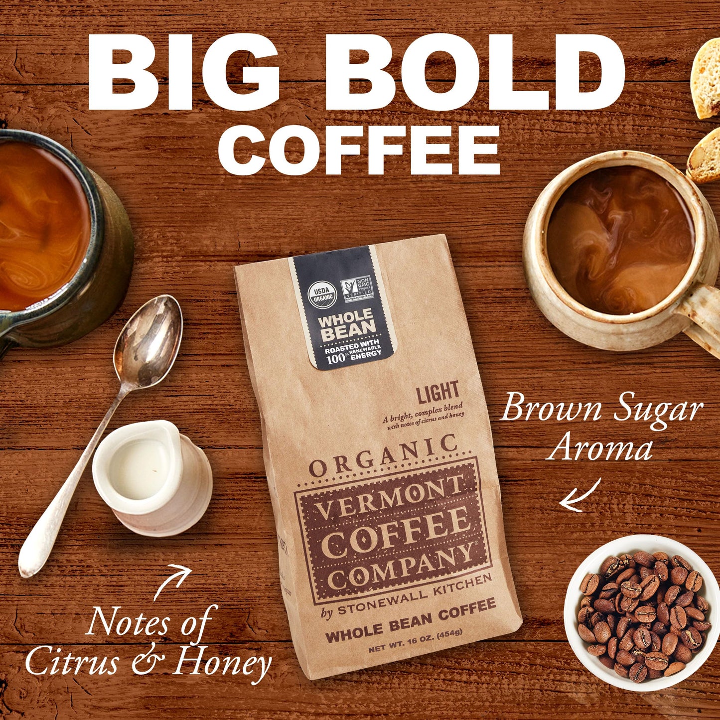 Vermont Coffee Company, Organic Light Roast Whole Bean Coffee, 16oz., Made in the USA