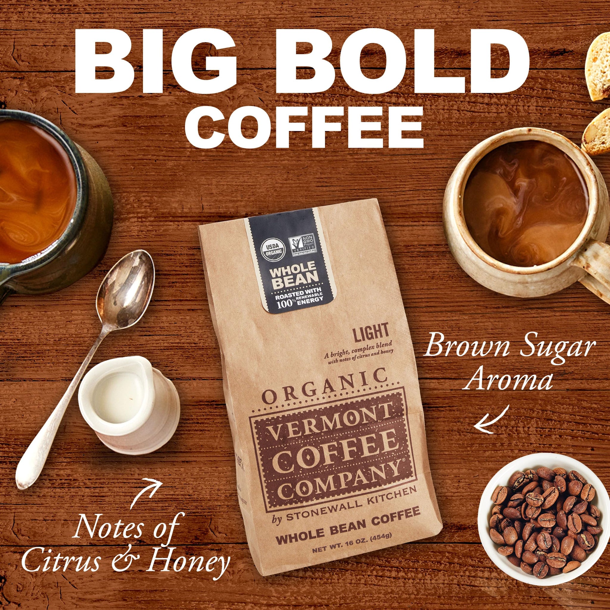 Vermont Coffee Company, Organic Light Roast Whole Bean Coffee, 16oz., Made in the USA
