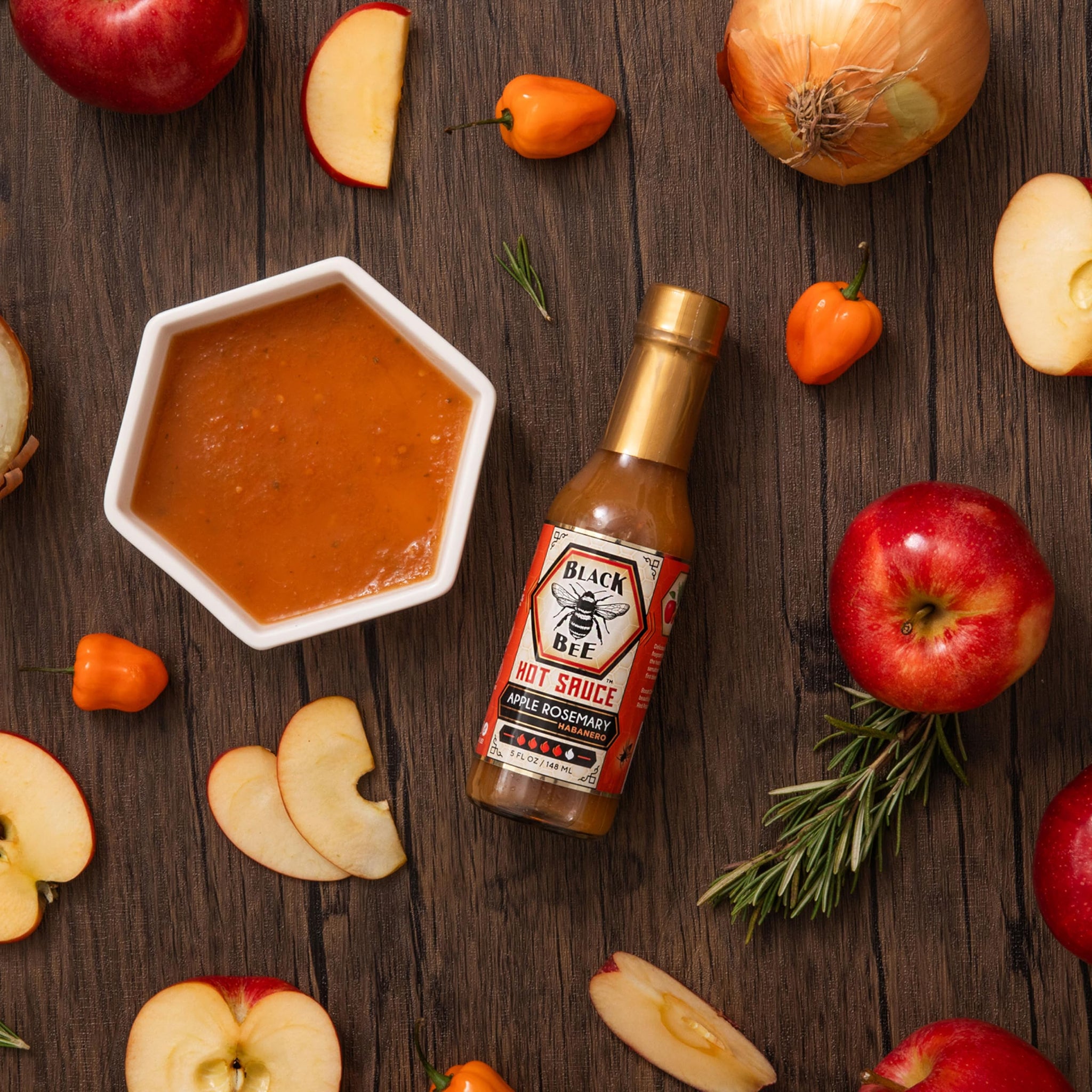 Black Bee Apple Rosemary Habanero Hot Sauce | Fresh Fuji Apple & Rosemary | Medium Hot | Gourmet Sauce for Chicken, Lamb & Pork | Quality Fresh