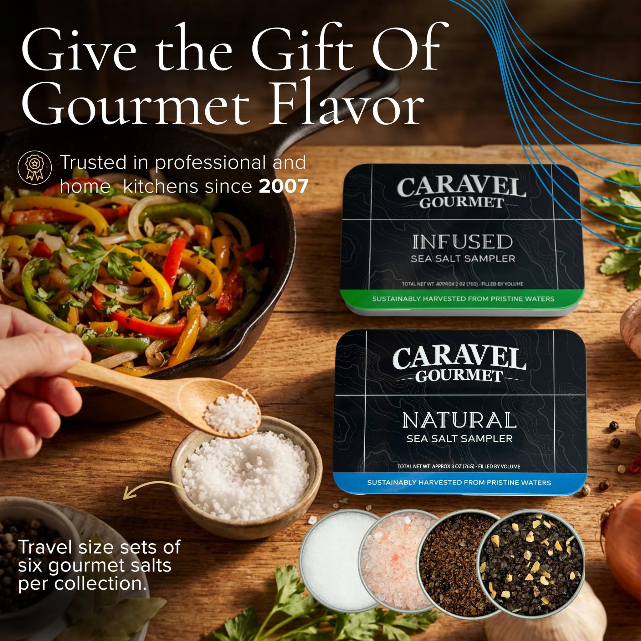 Infused & Natural Sea Salt Sampler Collection - 12-Flavor Cooking Salts Bundle in 0.5 oz Reusable Tin Each - Pure Finishing Salt Variety Pack Gift Set