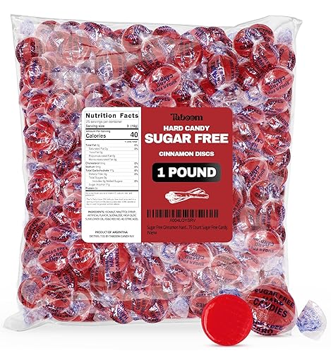 Sugar Free Hot Cinnamon Hard Candy Discs 1 Pound Candies - Approx. 75 Individually Wrapped Red Fiery Cinnamon Candies For Snacks & Treats, Sugar Free