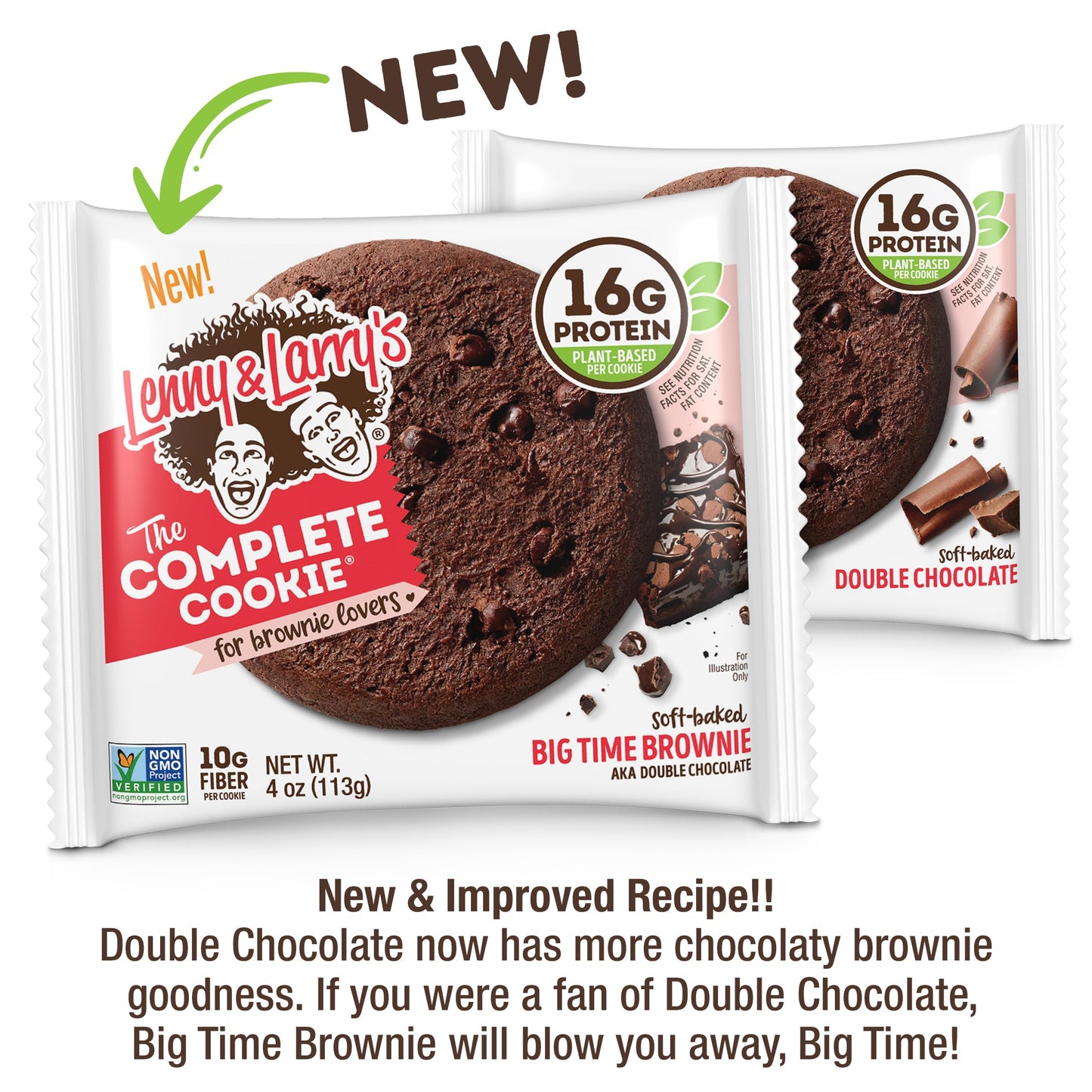 Lenny & Larry's Protein Cookie, [Big Time Brownie], Chewy Soft Baked, 16g Plant Protein, Vegan, Non-GMO, High Fiber, 4 Ounce Cookie (Pack of 12)