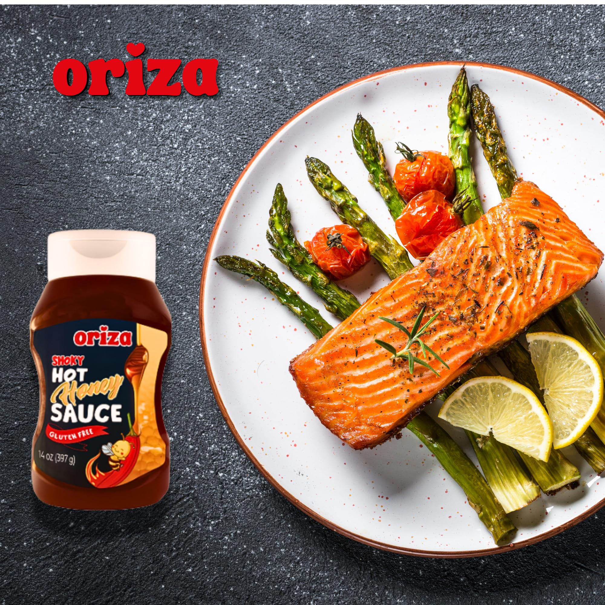 Oriza Smoky Hot Honey Sauce 14oz (Pack of 12) - Bulk Sweet and Smoky Chili Honey for Restaurants, Kitchens, and Takeout