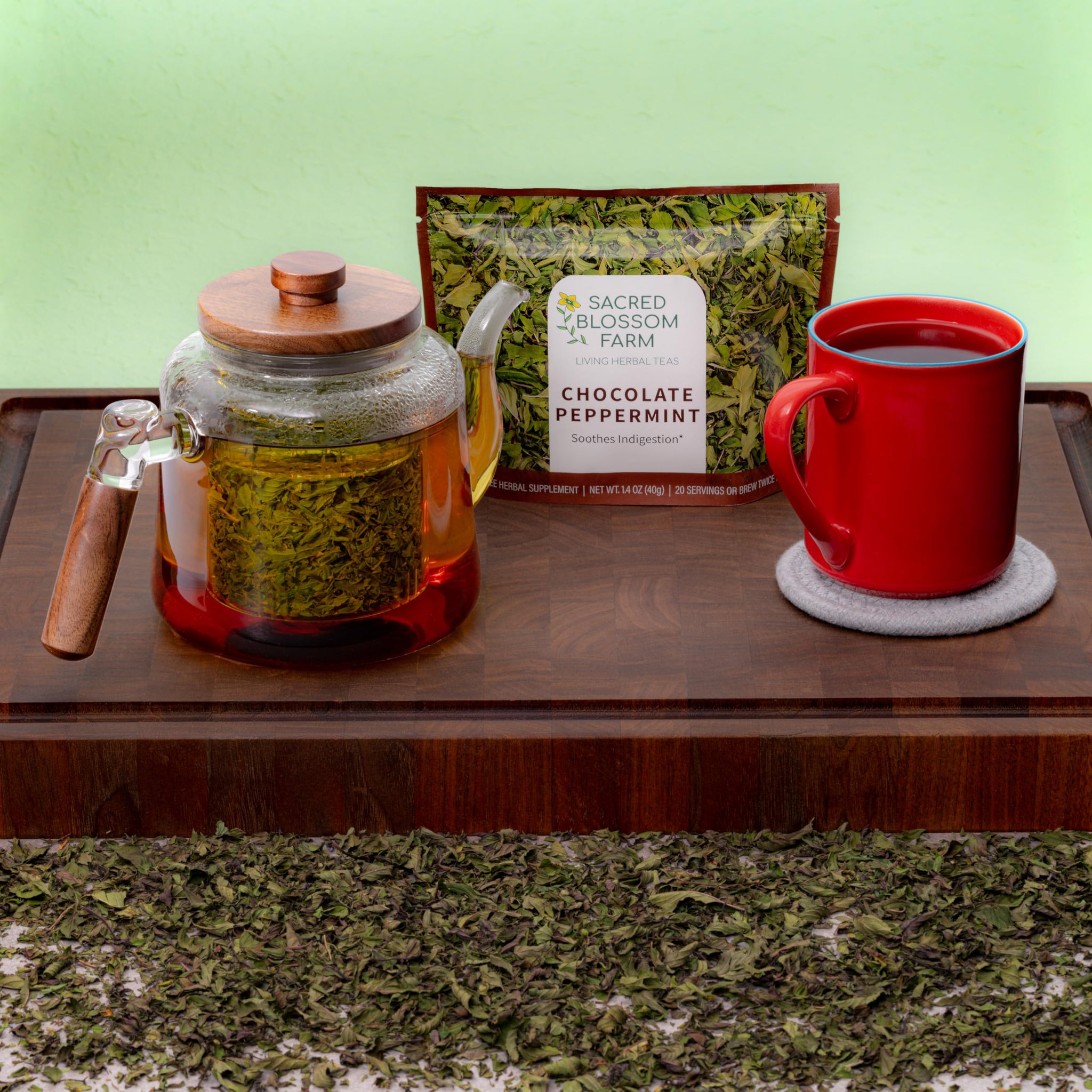 Chocolate Peppermint Herbal Tea | Sacred Blossom Farm | 1.7 oz. Loose Leaf | Ease Digestion & Headache* | Organically Grown in Wisconsin | Caffeine