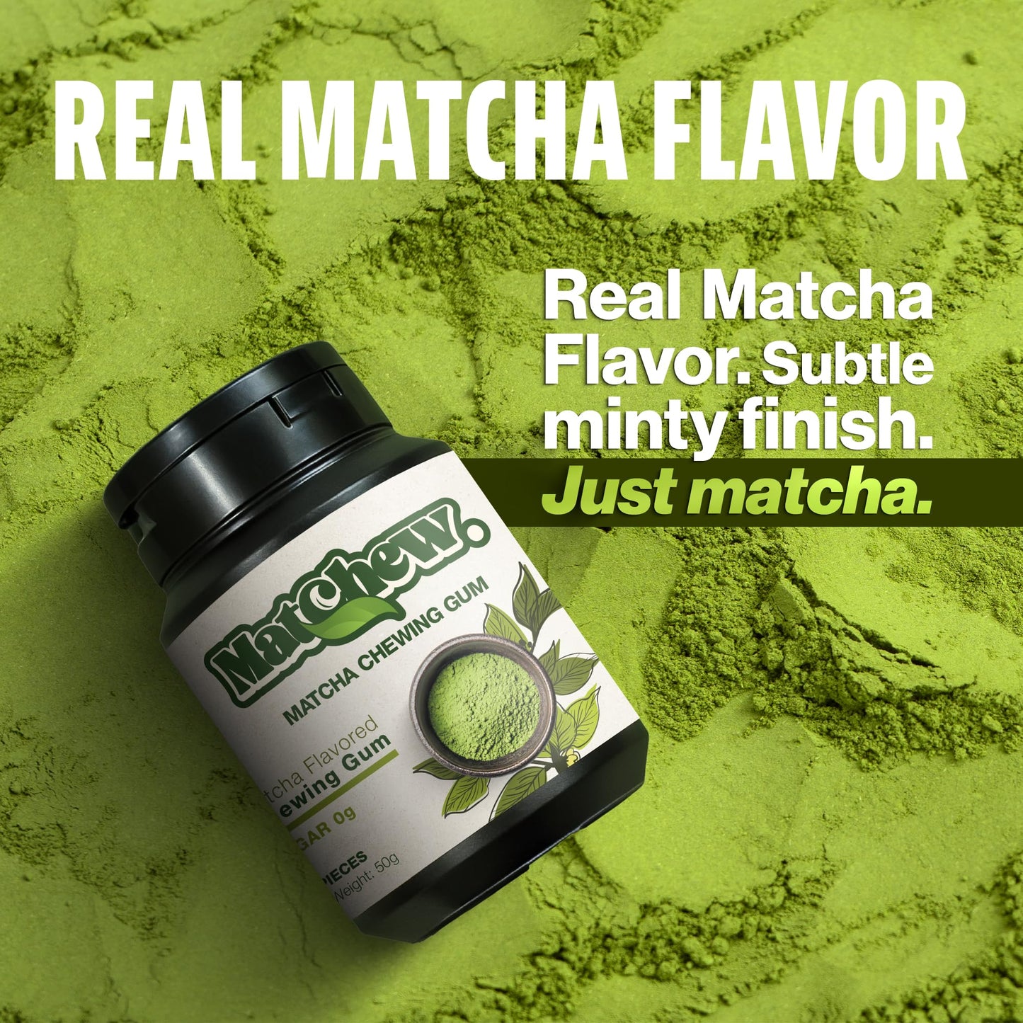 Element 717 Matchew Matcha Green Tea Chewing Gum With Minty Finish - 28 Pieces - Made with Real Matcha Powder - Low Calorie Vegan Sugar Free Gum