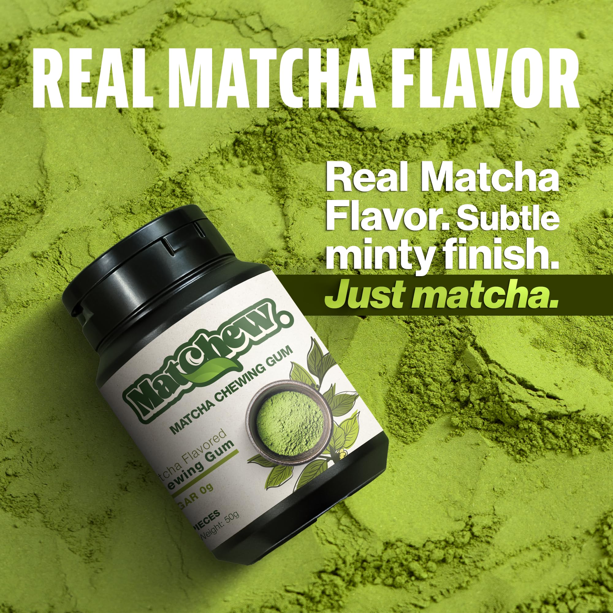 Element 717 Matchew Matcha Green Tea Chewing Gum With Minty Finish - 28 Pieces - Made with Real Matcha Powder - Low Calorie Vegan Sugar Free Gum