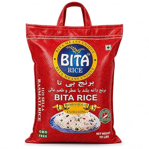 BITA Rice 1121 Sella Basmati Rice, Extra Long Grain Parboiled Basmati, Aromatic Indian Rice, Product of India, 10 lb Bag