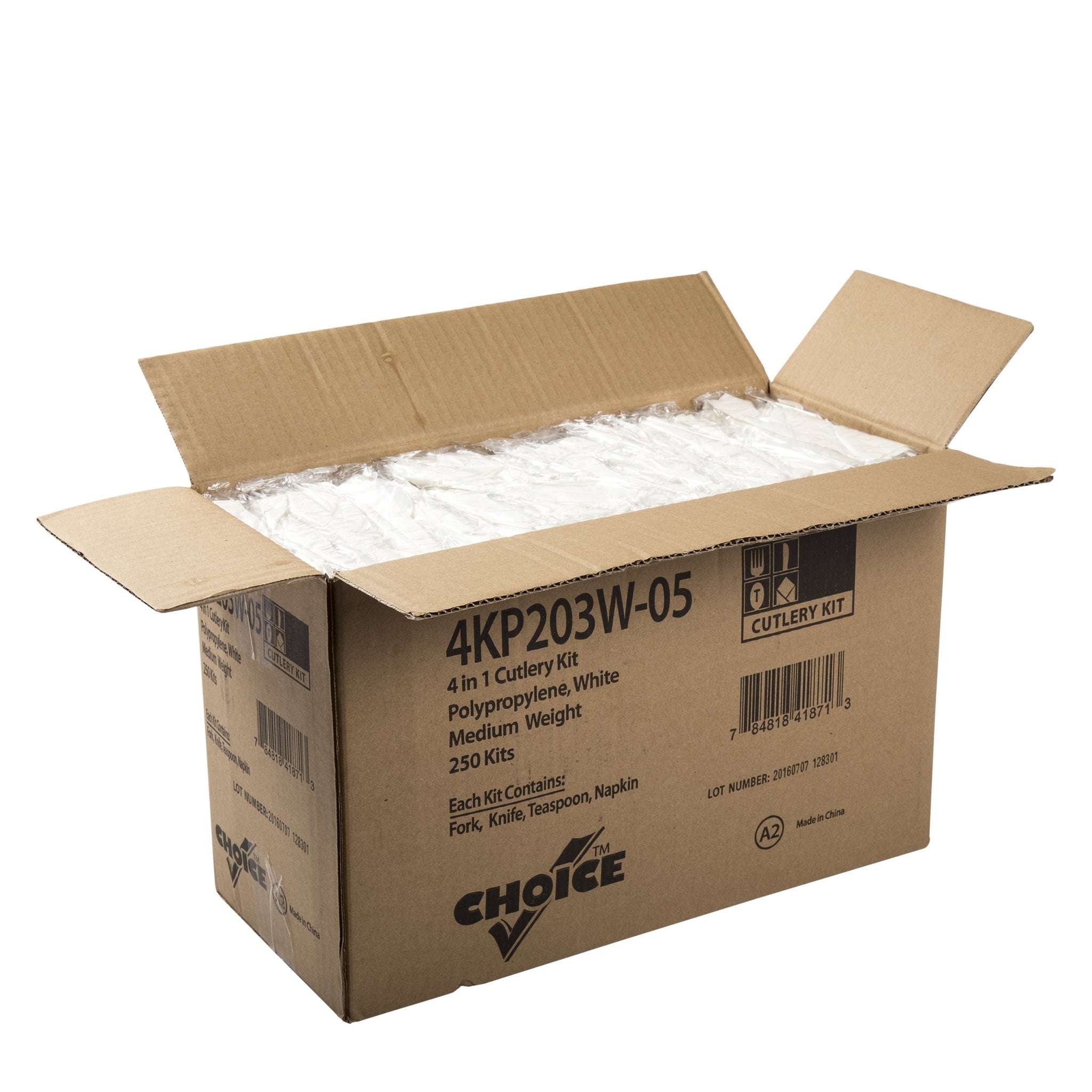 AmerCareRoyal 4-in-1 Disposable Silverware Medium Weight Plastic Utensil Set with Teaspoon, Fork, Knife and 12x13 inch Napkin - Individually Wrapped