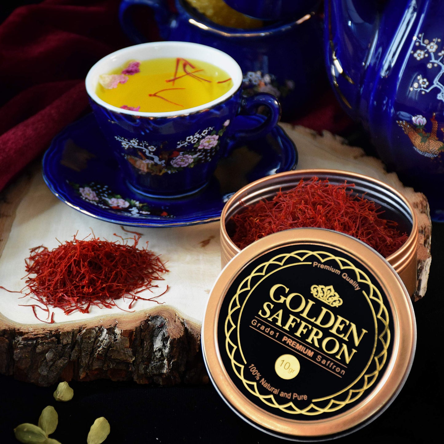 Golden Saffron, Finest Pure Premium All Red Saffron Threads, Grade A+ Super Negin, Non-GMO Verified. For Tea, Paella, Rice, Desserts, Golden Milk
