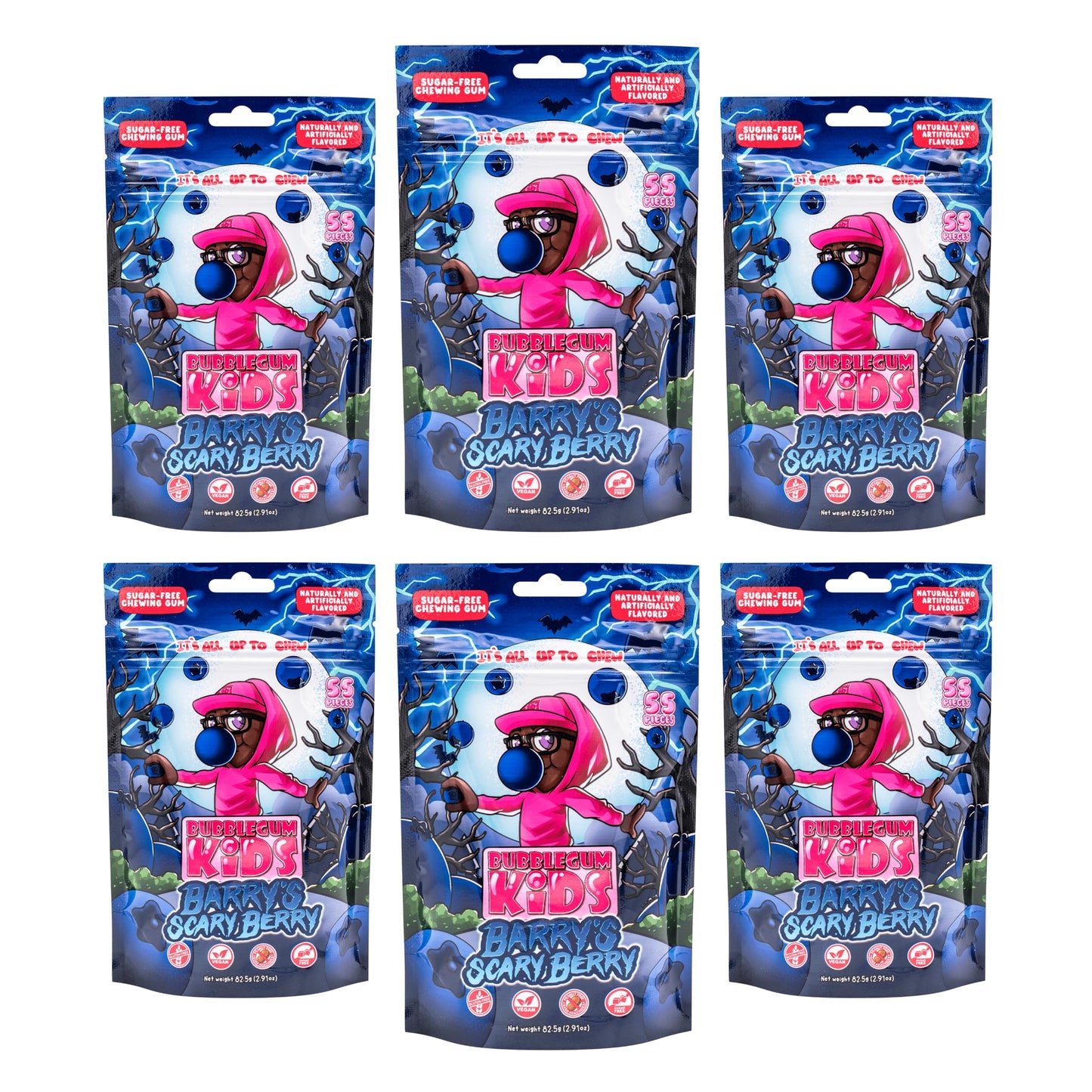 Bubblegum Kids Barry’s Scary Berry Sugar Free Gum | Blueberry Flavor Sugarless Gum with Xylitol | Vegan, Low Calorie Candy Alternative for Kids