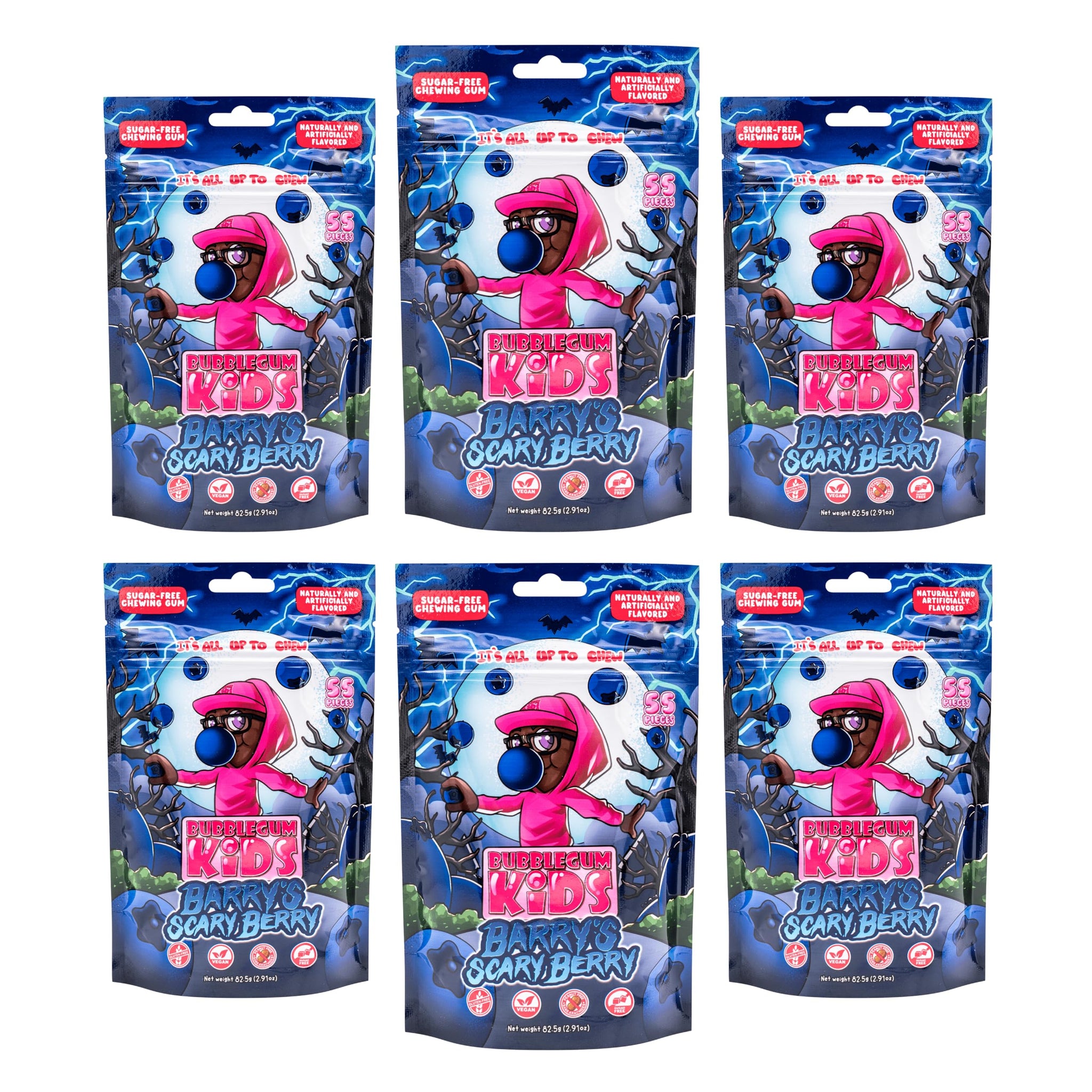 Bubblegum Kids Barry’s Scary Berry Sugar Free Gum | Blueberry Flavor Sugarless Gum with Xylitol | Vegan, Low Calorie Candy Alternative for Kids