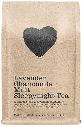 Lavender Chamomile Mint Sleepynight Tea, 45-60 Servings, Eco-Conscious Zip Pouch, Caffeine Free, Pure Loose Leaf Tea Grown in America, 5.0 Ounce