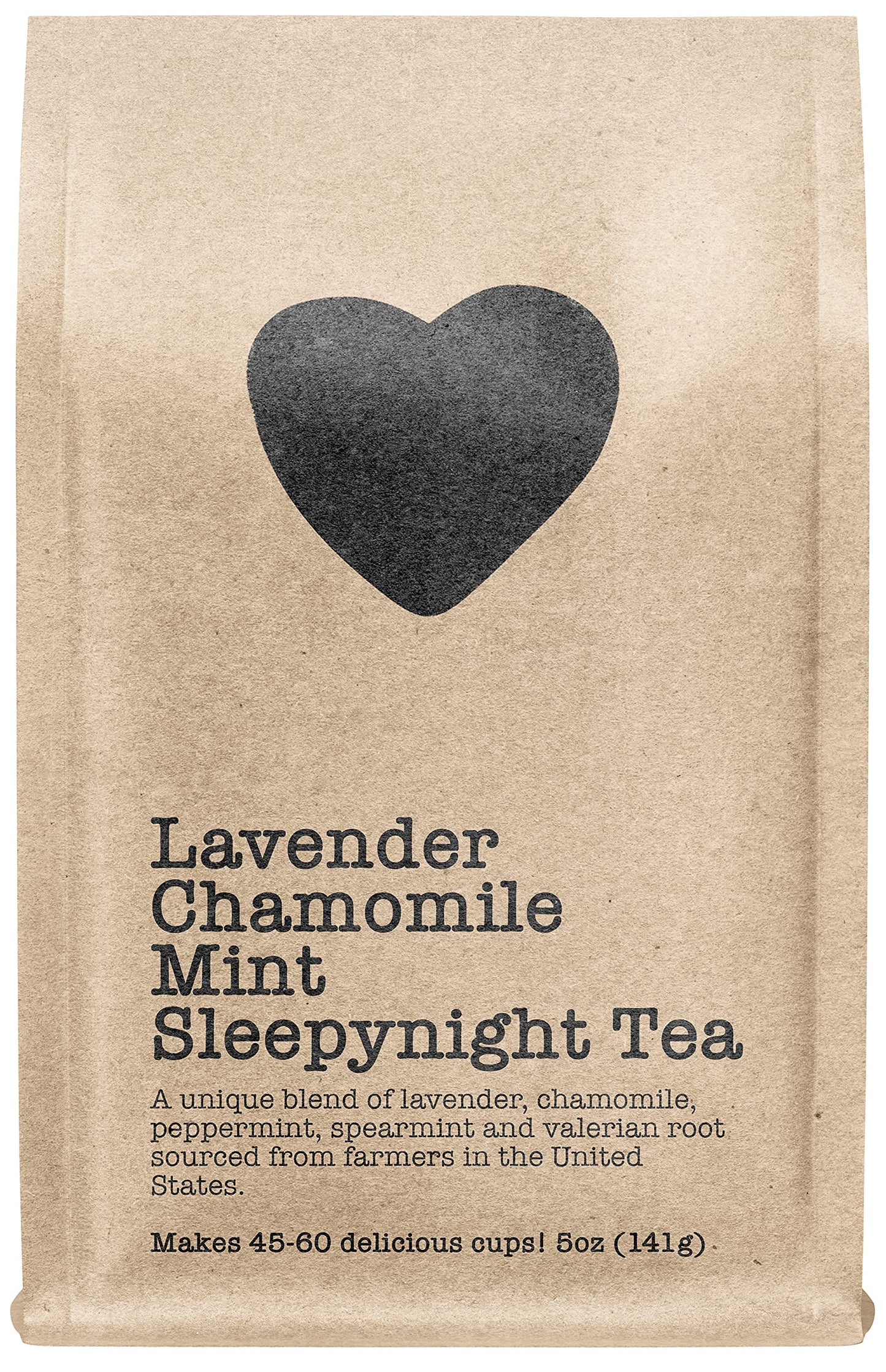 Lavender Chamomile Mint Sleepynight Tea, 45-60 Servings, Eco-Conscious Zip Pouch, Caffeine Free, Pure Loose Leaf Tea Grown in America, 5.0 Ounce