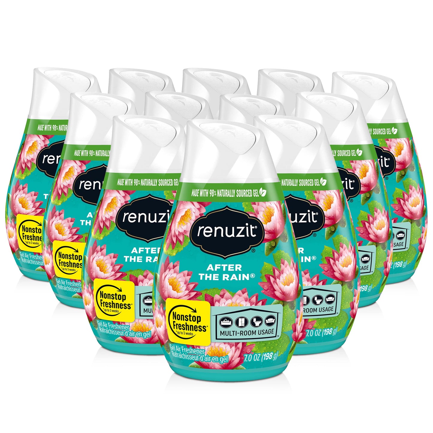 Renuzit Adjustable Gel Air Freshener Cone, After the Rain Scent, Nonstop Freshness, 7oz Cone, 12 Count, brand is Renuzit.