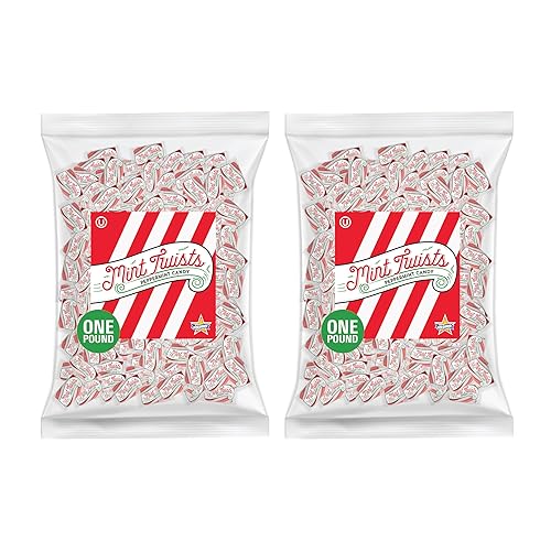 Atkinson's Natural Mint Twists - Peppermint Red & White Candy - Gluten Free, Kosher, Vegan - 2 lb. Laydown Bag