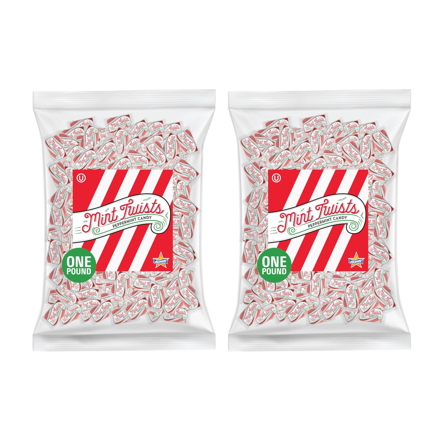 Atkinson's Natural Mint Twists - Peppermint Red & White Candy - Gluten Free, Kosher, Vegan - 2 lb. Laydown Bag