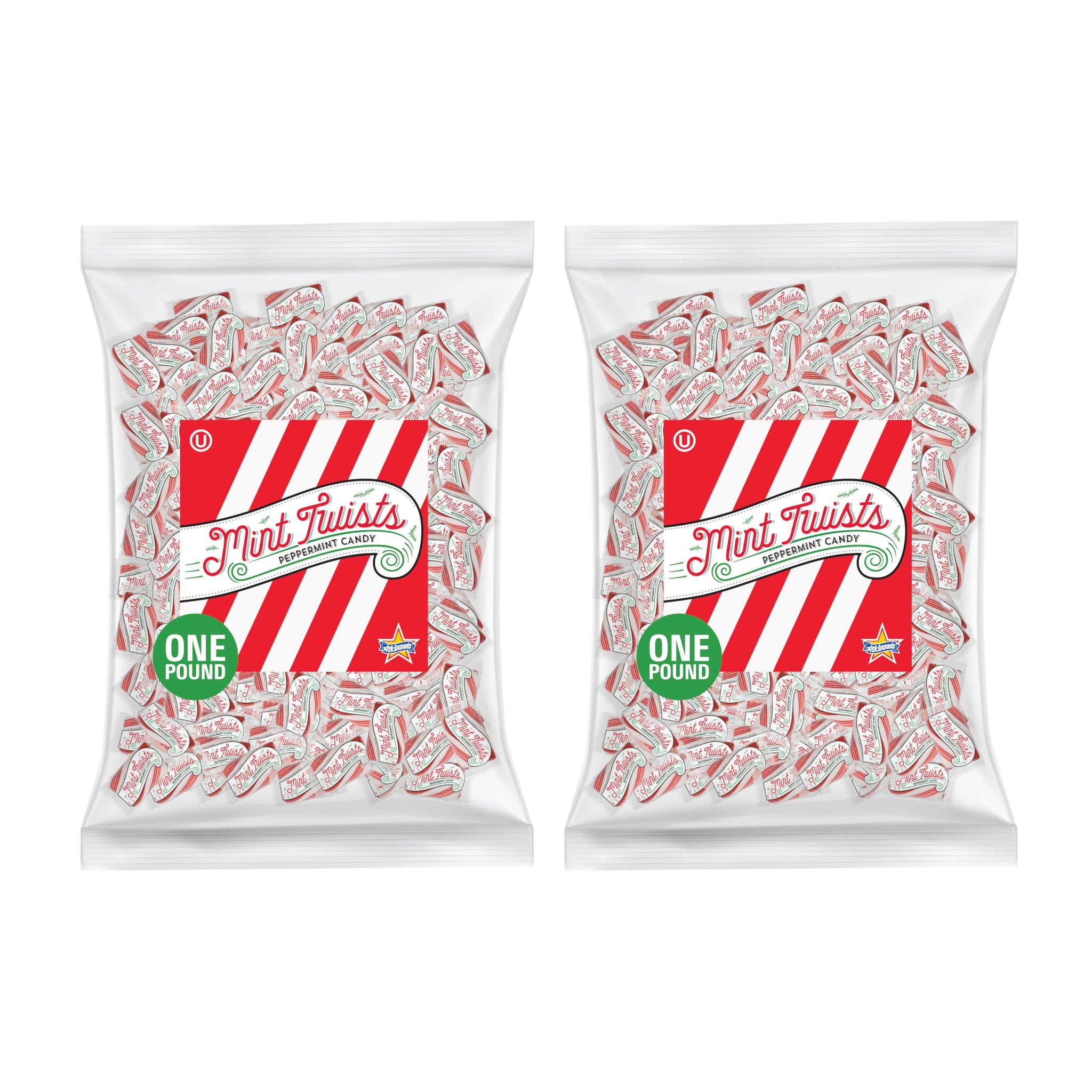 Atkinson's Natural Mint Twists - Peppermint Red & White Candy - Gluten Free, Kosher, Vegan - 2 lb. Laydown Bag