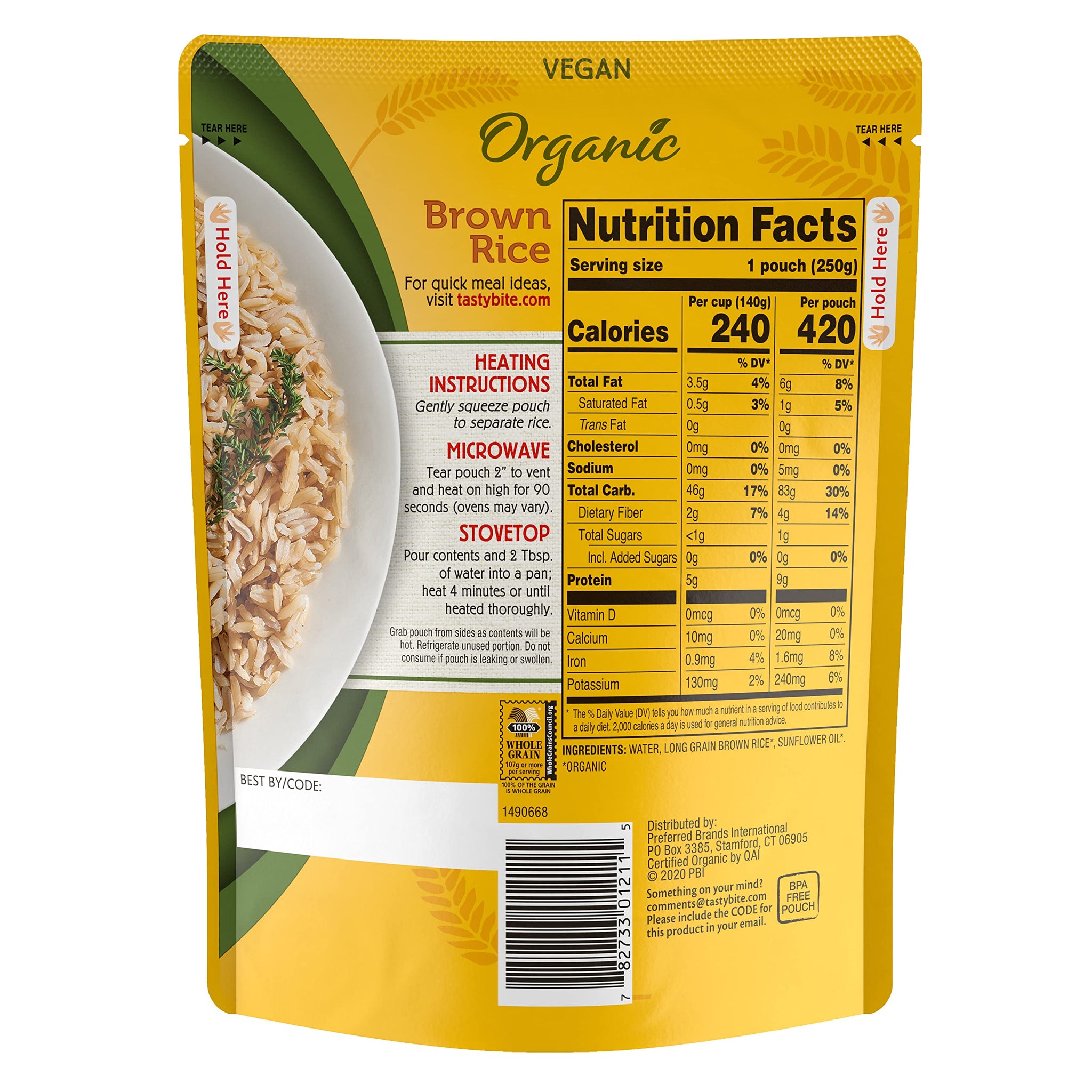 Tasty Bite Organic Brown Rice, 8.8 Ounce, Ready to Eat, Microwavable, Vegan, Gluten-Free