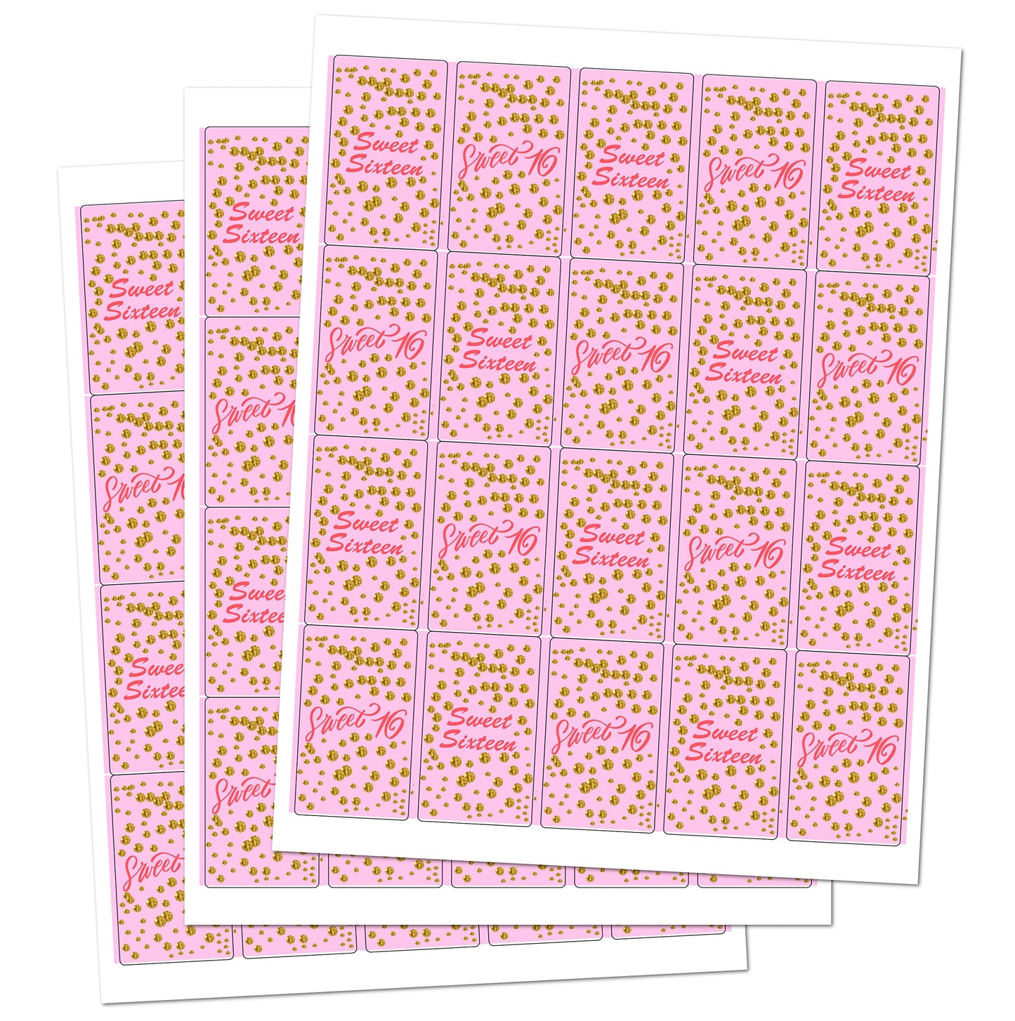 Pink 16th Birthday Miniatures Candy Bar Wrapper (Set of 60), Sweet 16 Mini Candy Bar Stickers, Sweet Sixteen Party Favors. Candy Not Included. Made in