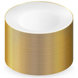 Munfix 100 Gold Plastic Plates Set, 10.25 Inch Disposable Dinner Plates, Elegant Fancy Heavy Duty for Party, Wedding, White with Gold Rim