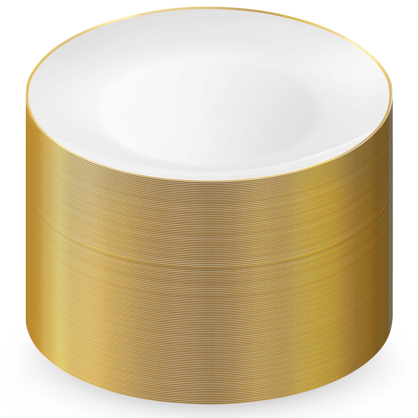 Munfix 100 Gold Plastic Plates Set, 10.25 Inch Disposable Dinner Plates, Elegant Fancy Heavy Duty for Party, Wedding, White with Gold Rim