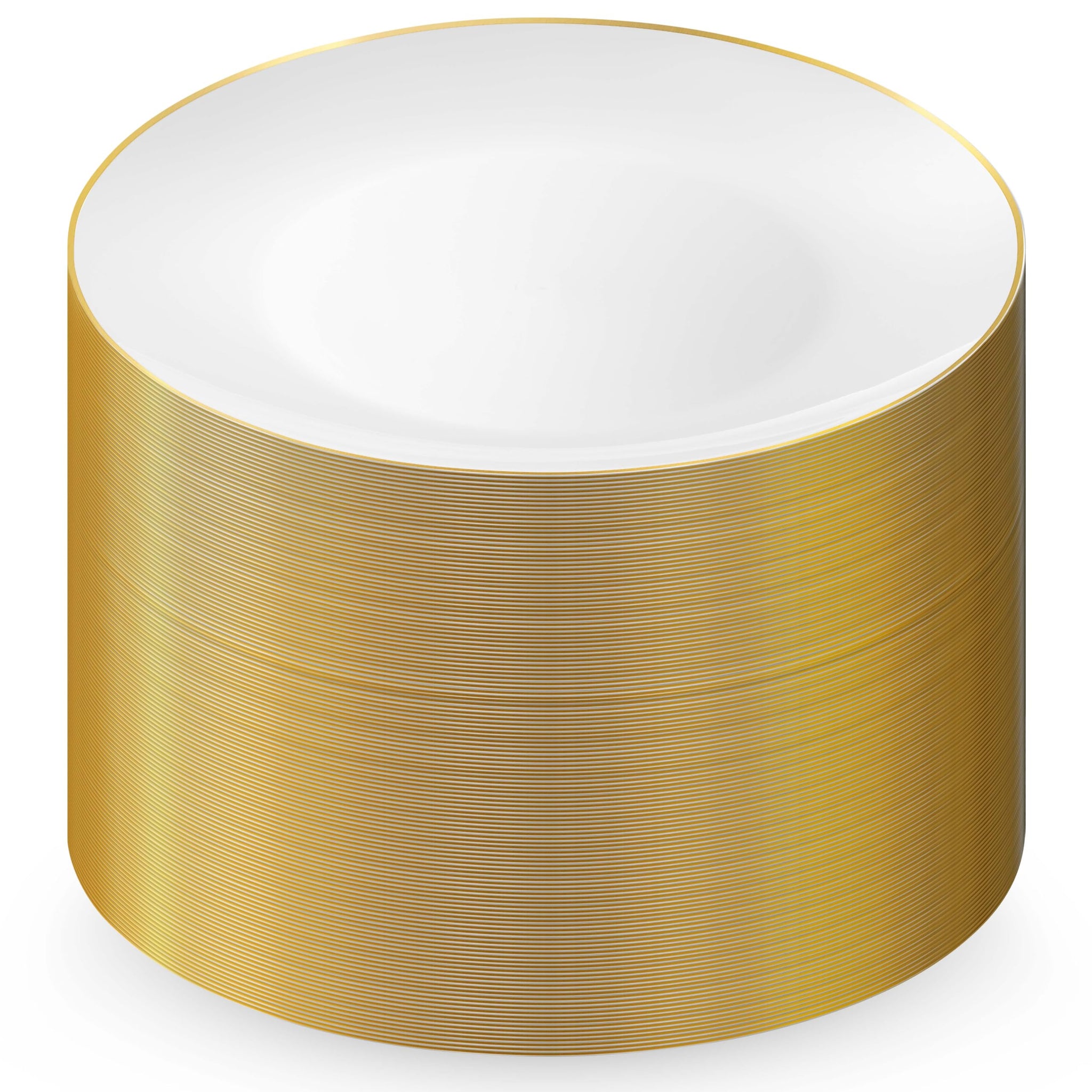 Munfix 100 Gold Plastic Plates Set, 10.25 Inch Disposable Dinner Plates, Elegant Fancy Heavy Duty for Party, Wedding, White with Gold Rim