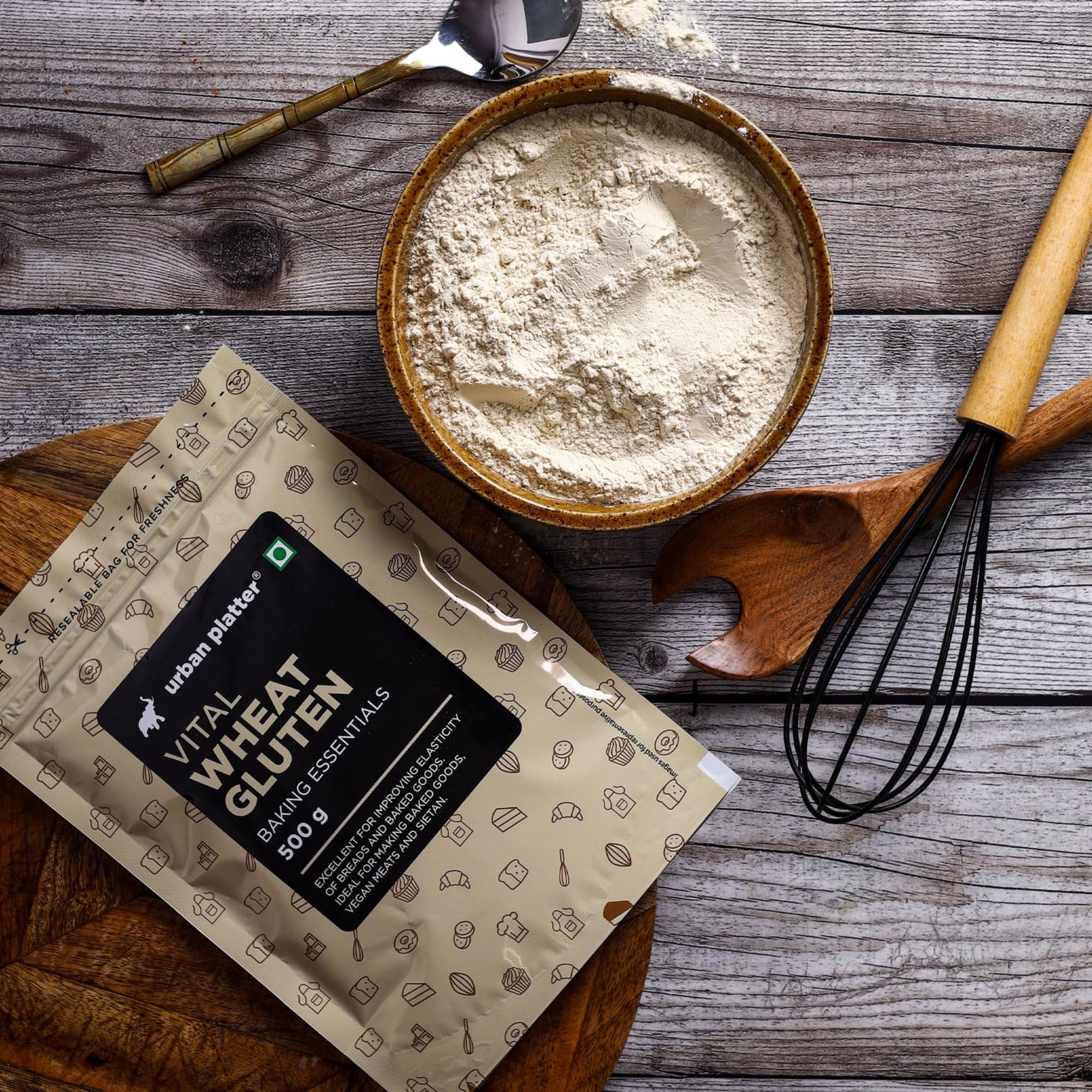 Urban Platter Vital Wheat Gluten | 17.64 Oz (500g) | Natural Plant-Based Protein | Dough Improver for Soft, Chewy & Fluffy Bakes | High-Protein Flour