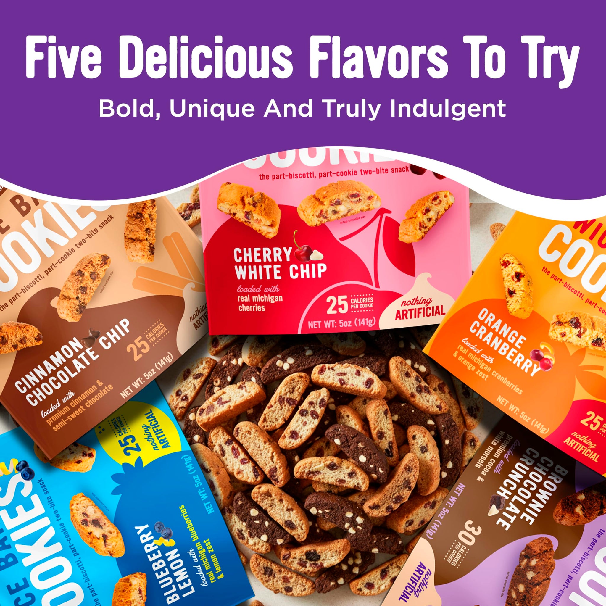 Cooper Street Twice Baked Biscotti Cookies Variety Pack - 5 Pack (5oz Each) - Light and Crispy Coffee Cookies 5 Flavors Assortment - Low-Calorie
