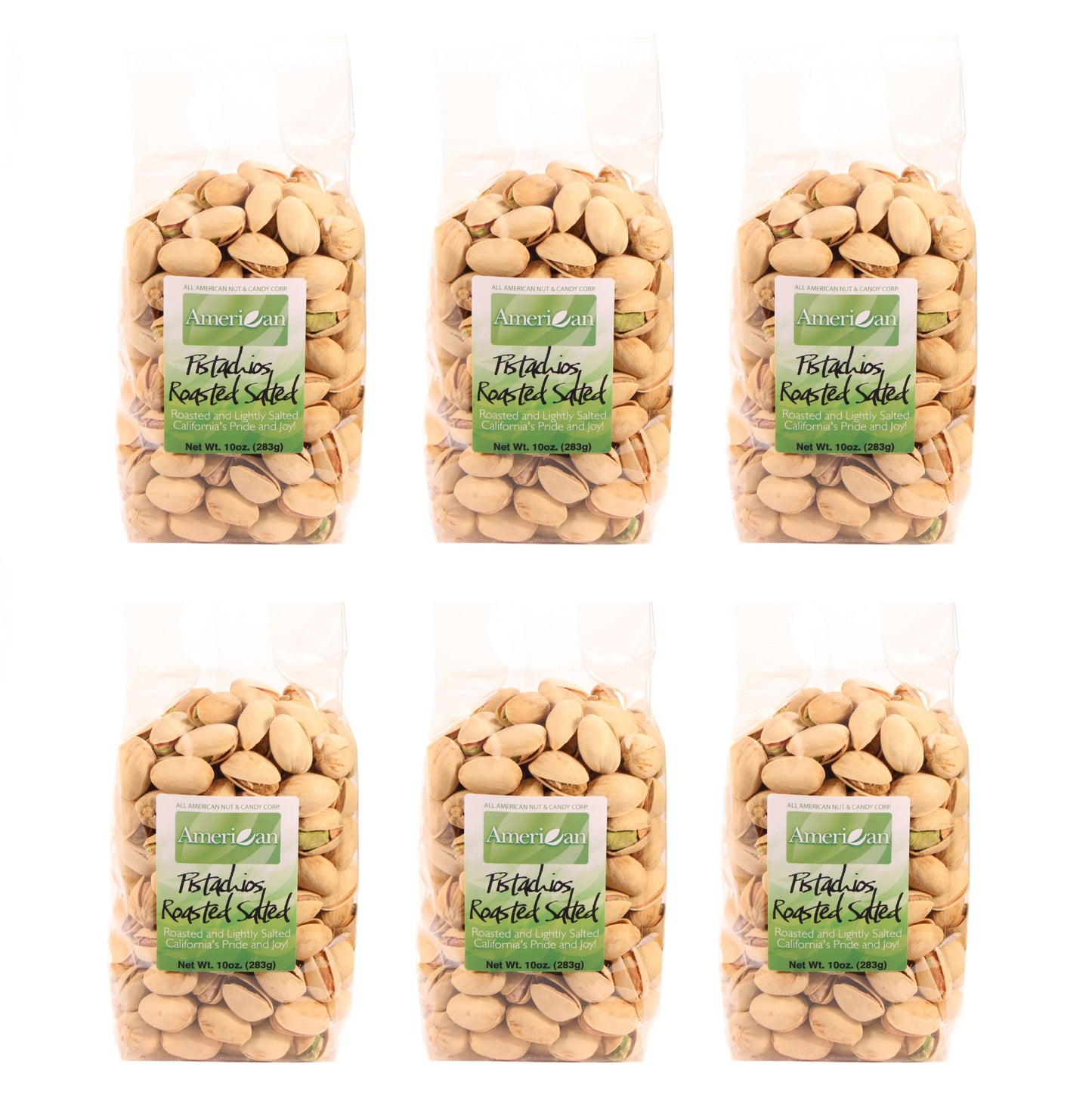 (Six) 10oz Gourmet Style Bags of Roasted Lightly Salted Californian Pistachios [60oz. / 3¾ lbs.]
