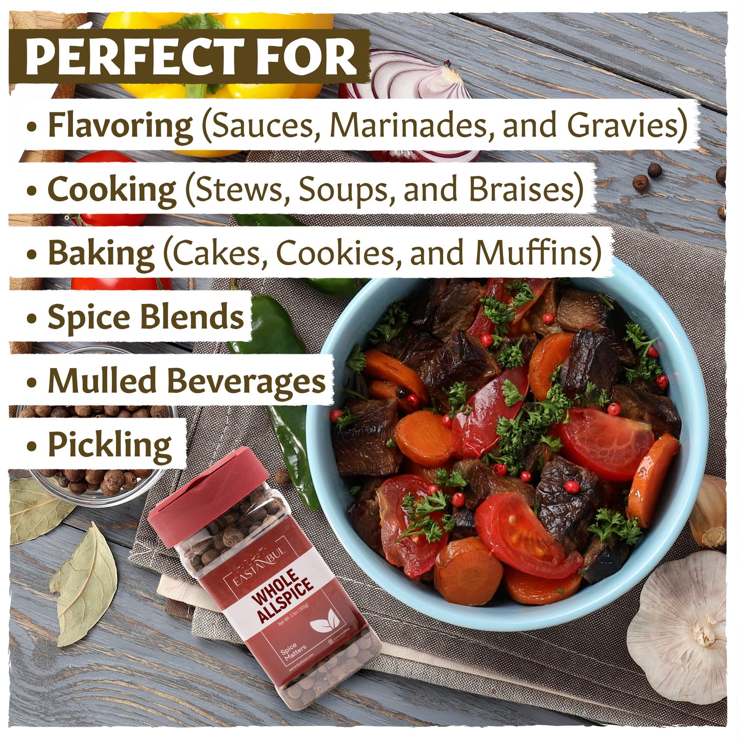 Eastanbul Allspice Berries Whole, 3.5oz, Whole Allspice, Pimento Seeds Jamaican Style, Malagueta Dulce, All Spice for Jamaican Jerk & Mulling Spice