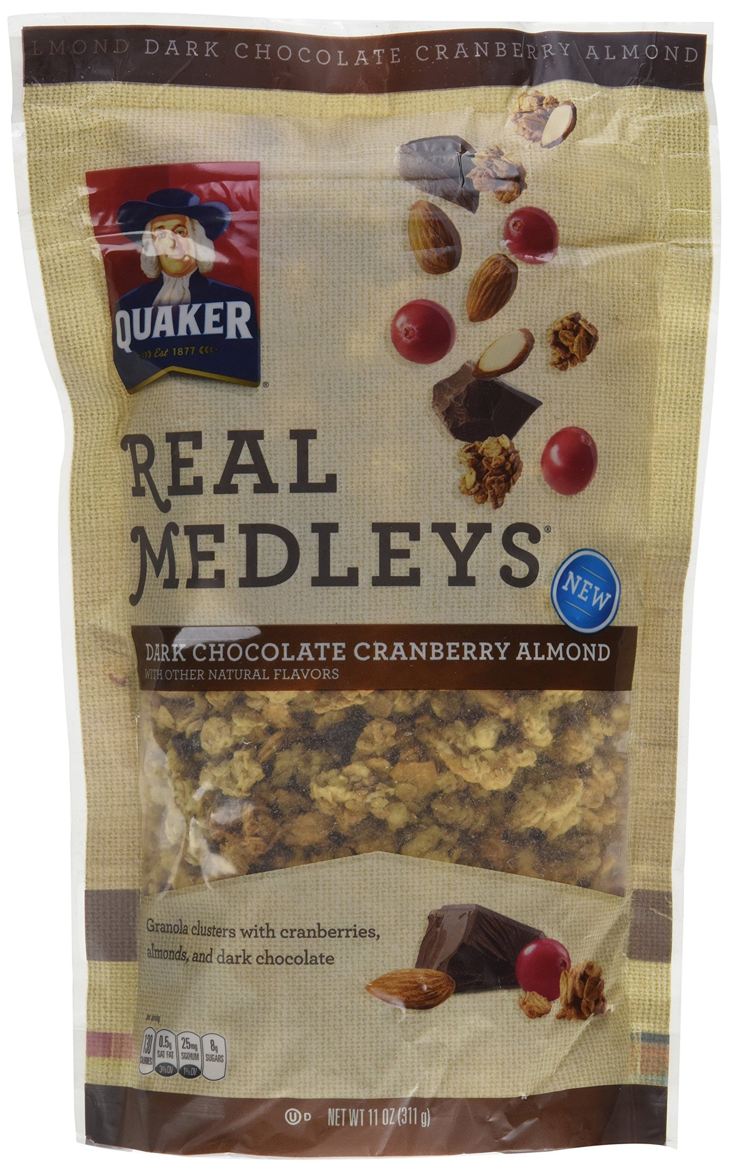 Quaker Real Medleys Breakfast Pouches Dark Chocolate Cran Almond, 11-Ounce (Pack of 6)