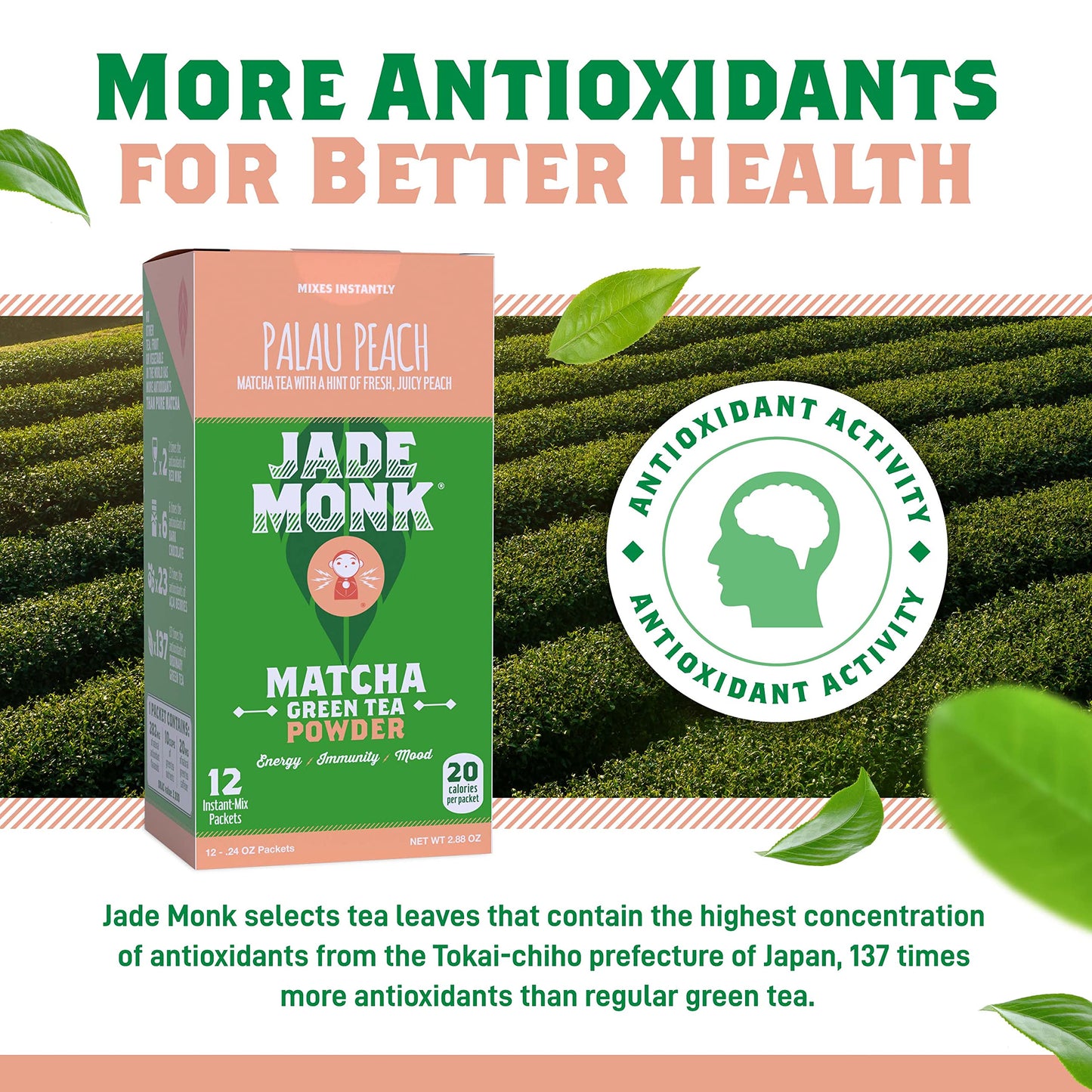 Jade Monk On-The-Go Matcha Green Tea Powder - Enjoy Anytime, Anywhere - All Natural energy, Mixes Instantly - Perfect For A Busy Lifestyle - Palau