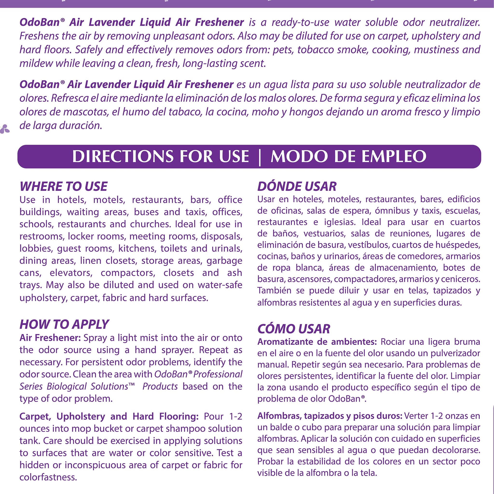 OdoBan Professional Series Ready-to-Use Air Lavender Liquid Air Freshener, Made in the USA, Lavender Scent, 1 Gallon